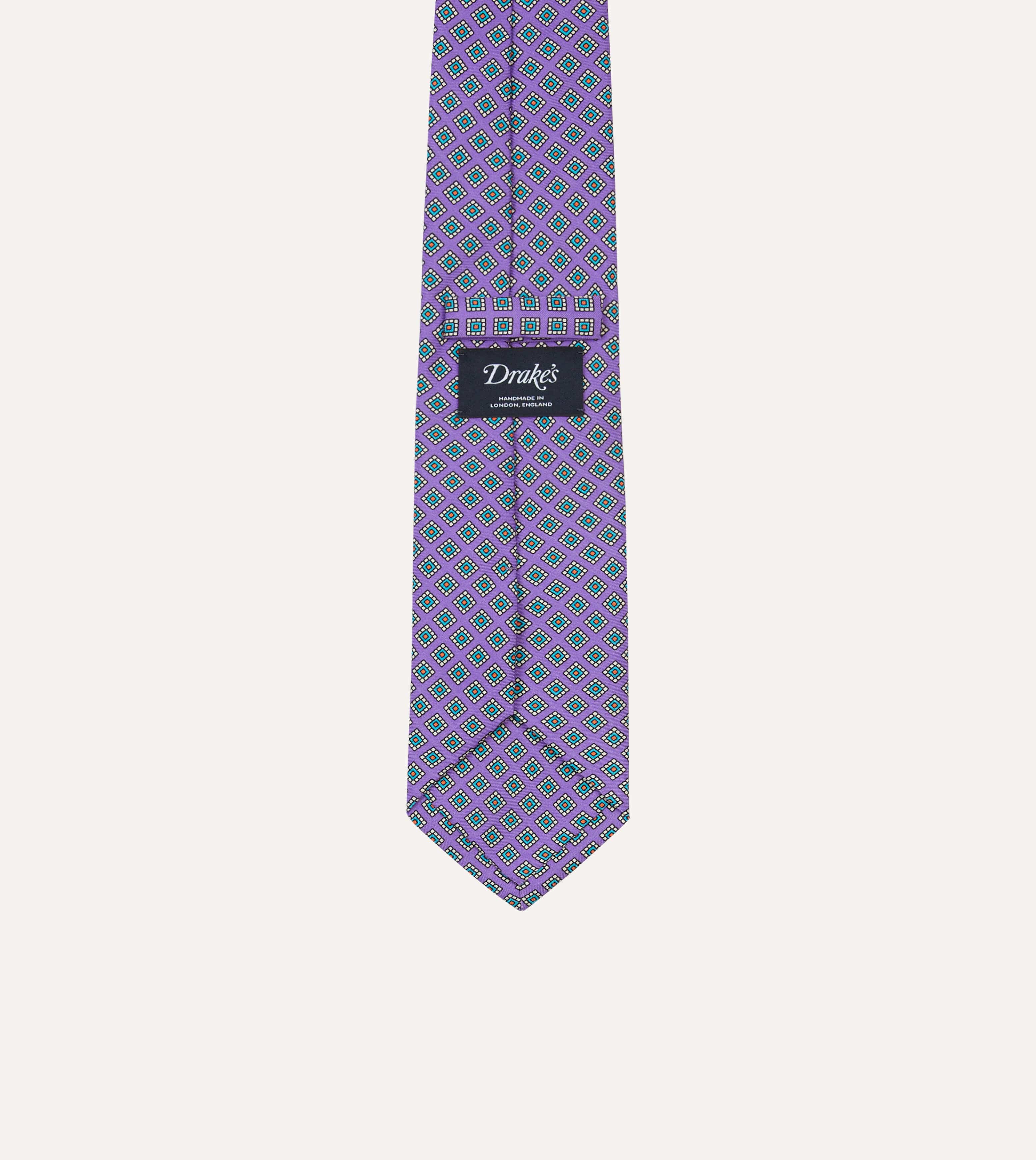 Purple Square Medallion Self-Tipped Silk Tie