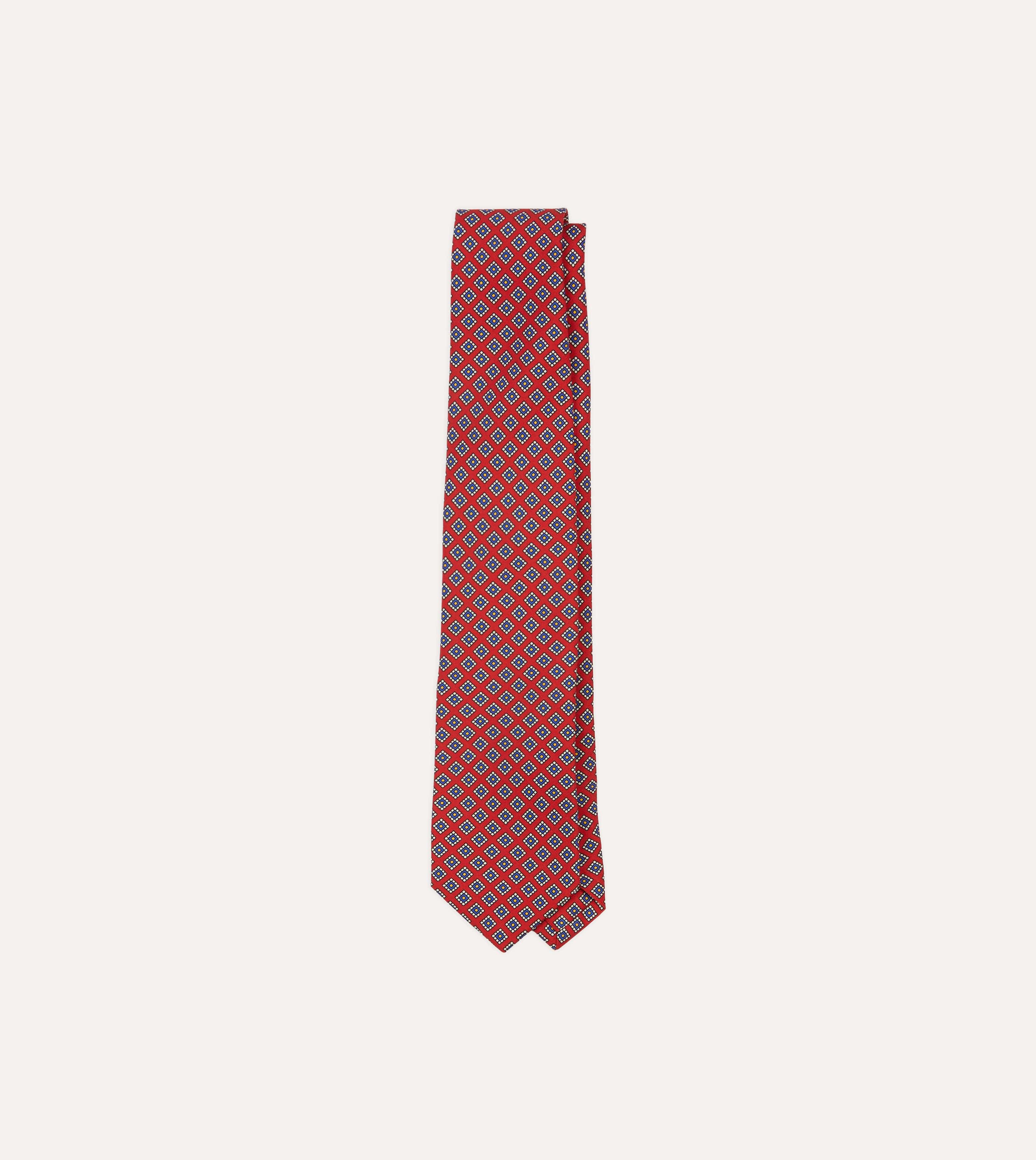 Red Square Medallion Self-Tipped Silk Tie