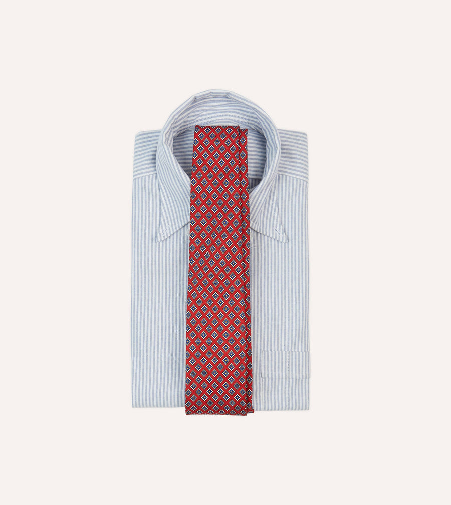 Red Square Medallion Self-Tipped Silk Tie