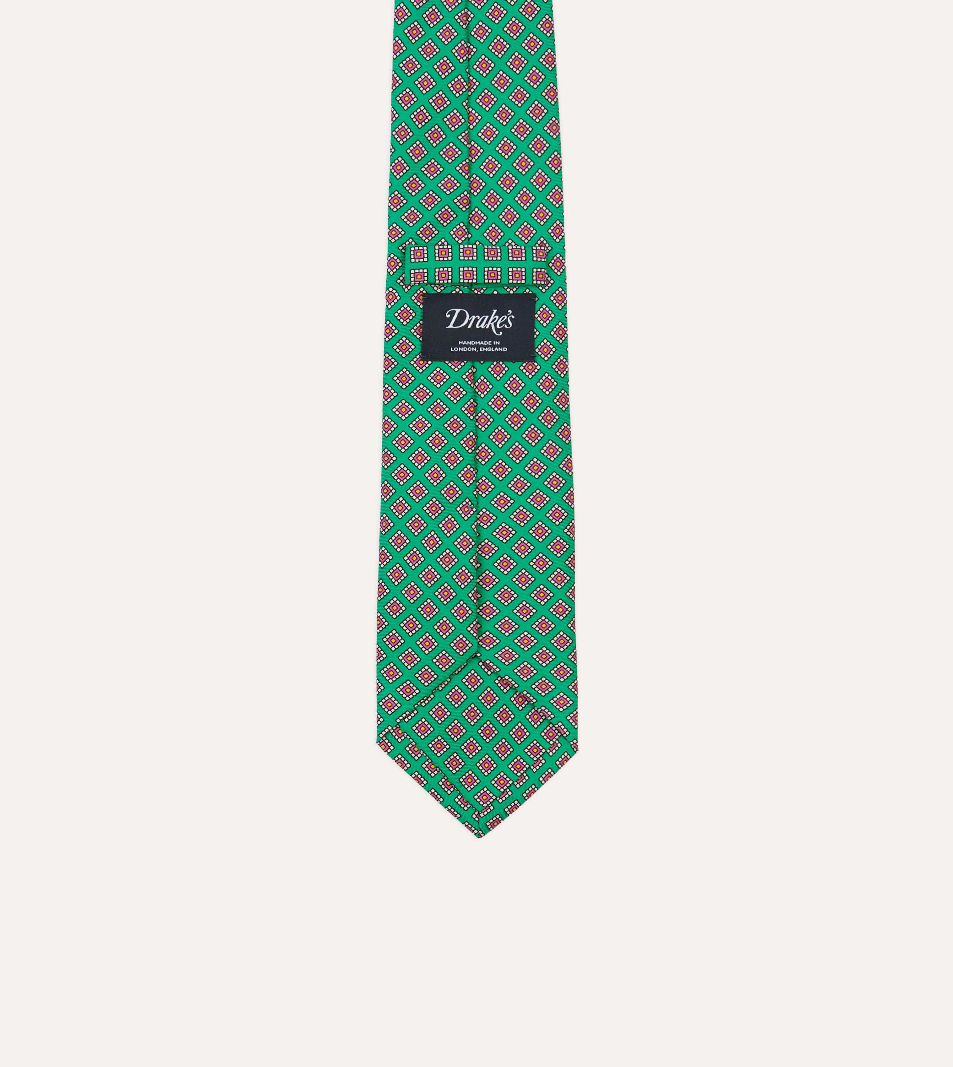 Green Square Medallion Self-Tipped Silk Tie