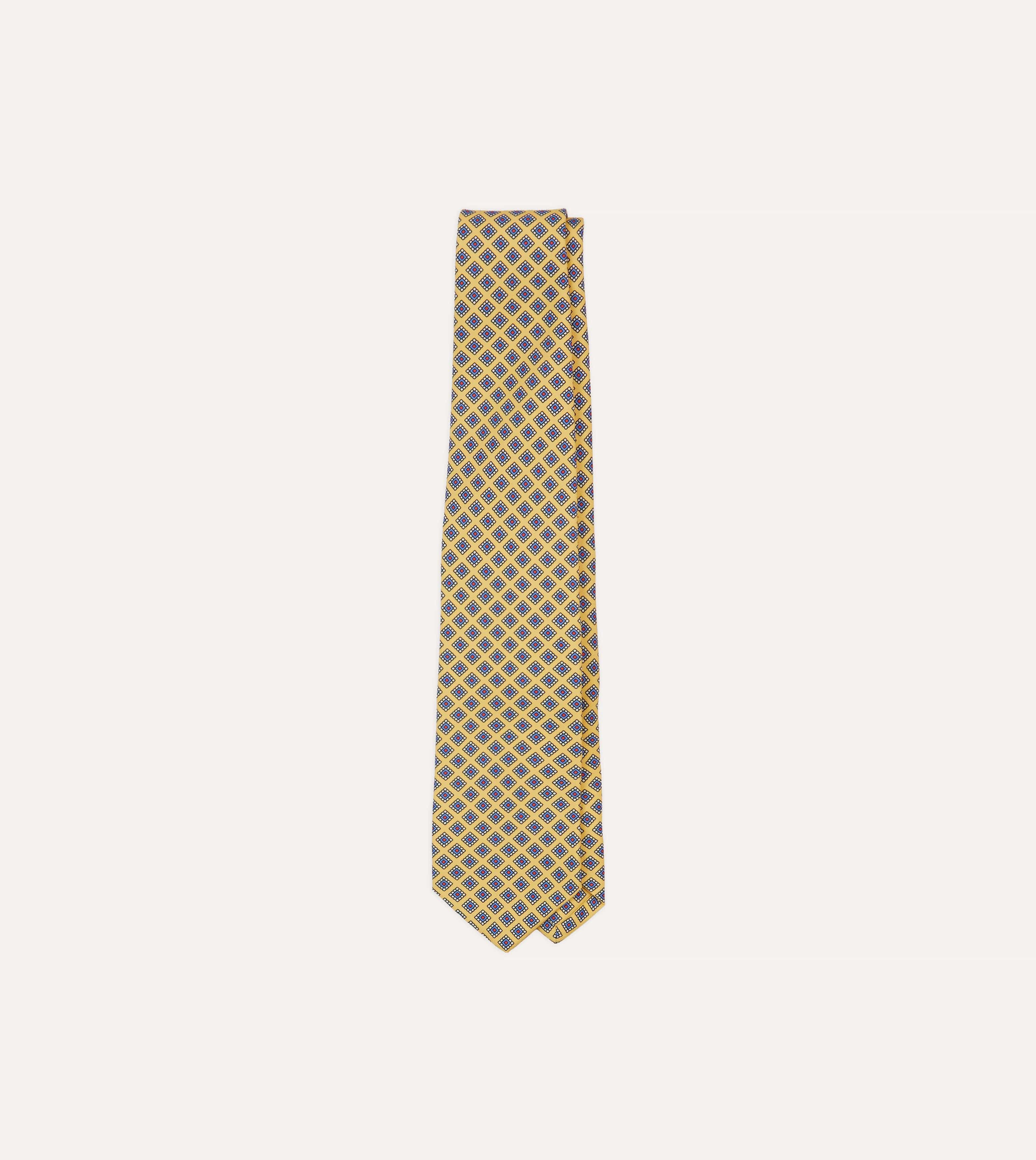 Yellow Square Medallion Self-Tipped Silk Tie