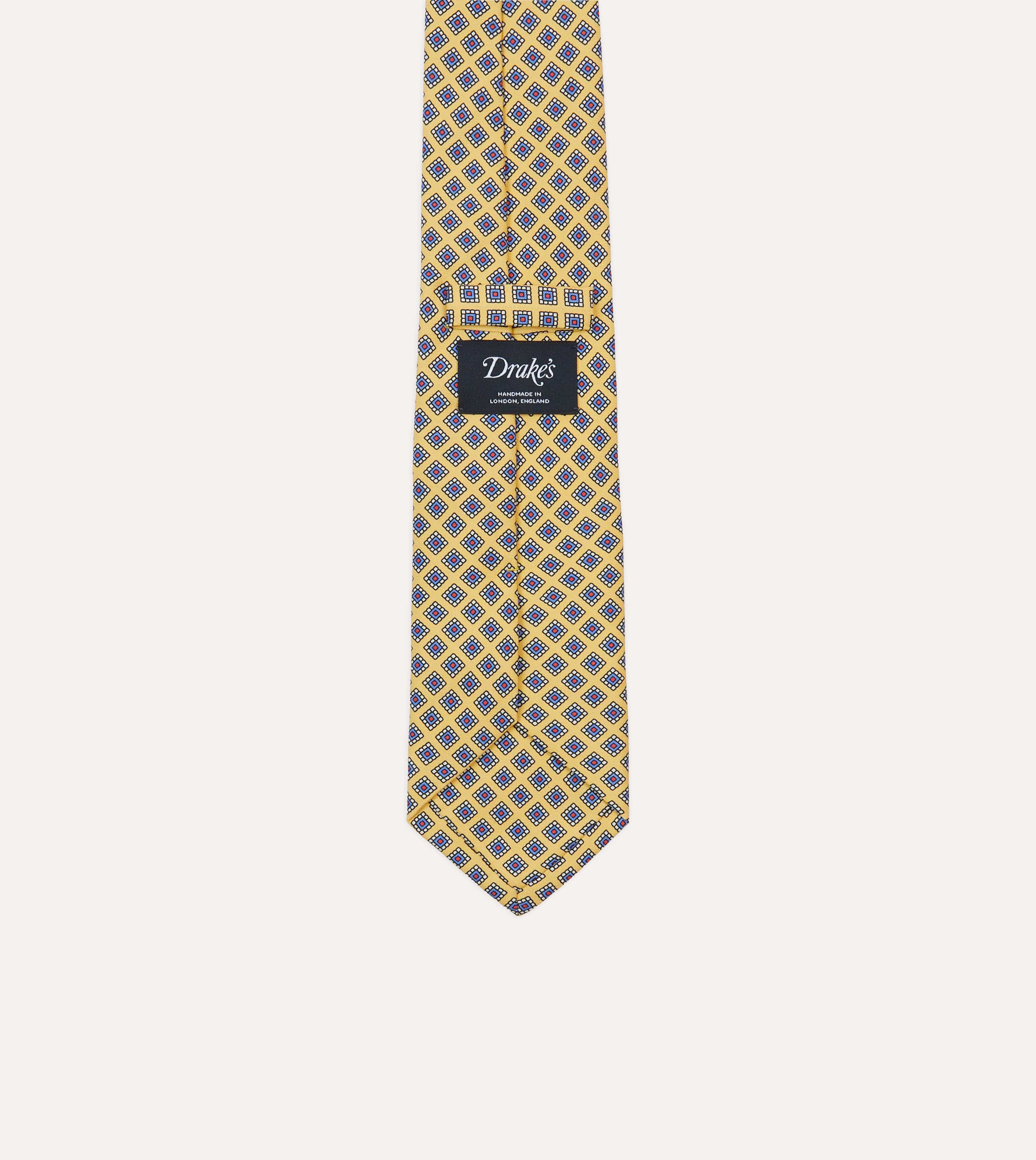 Yellow Square Medallion Self-Tipped Silk Tie