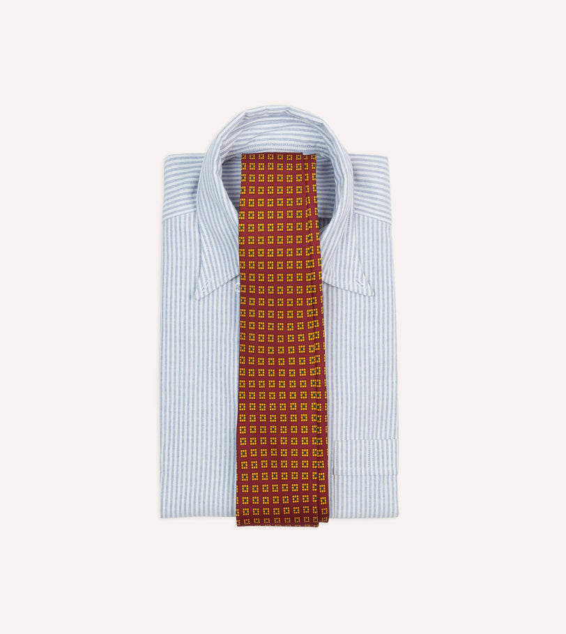 Red and Yellow Tile Print Silk Self-Tipped Tie