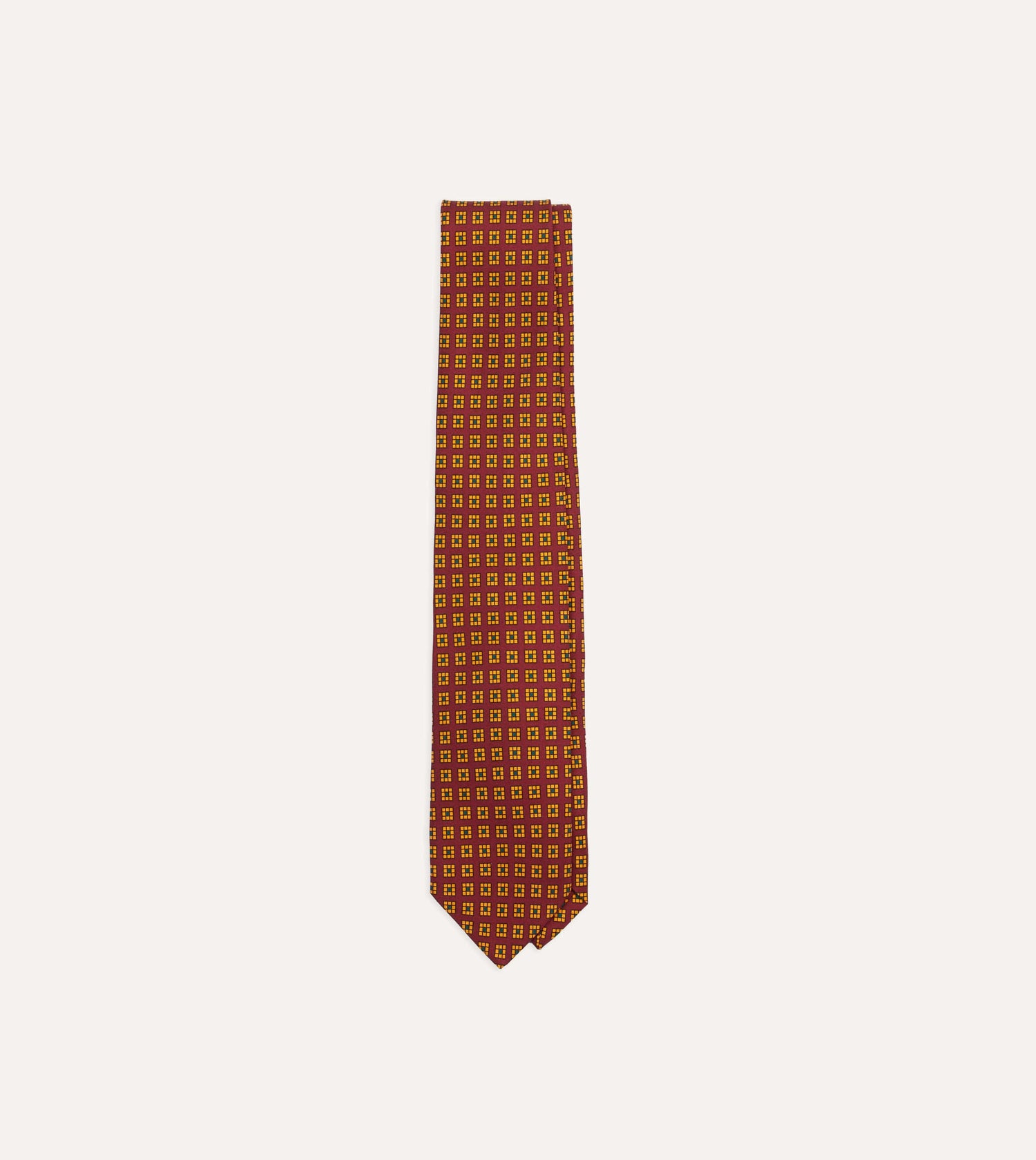 Red and Yellow Tile Print Silk Self-Tipped Tie
