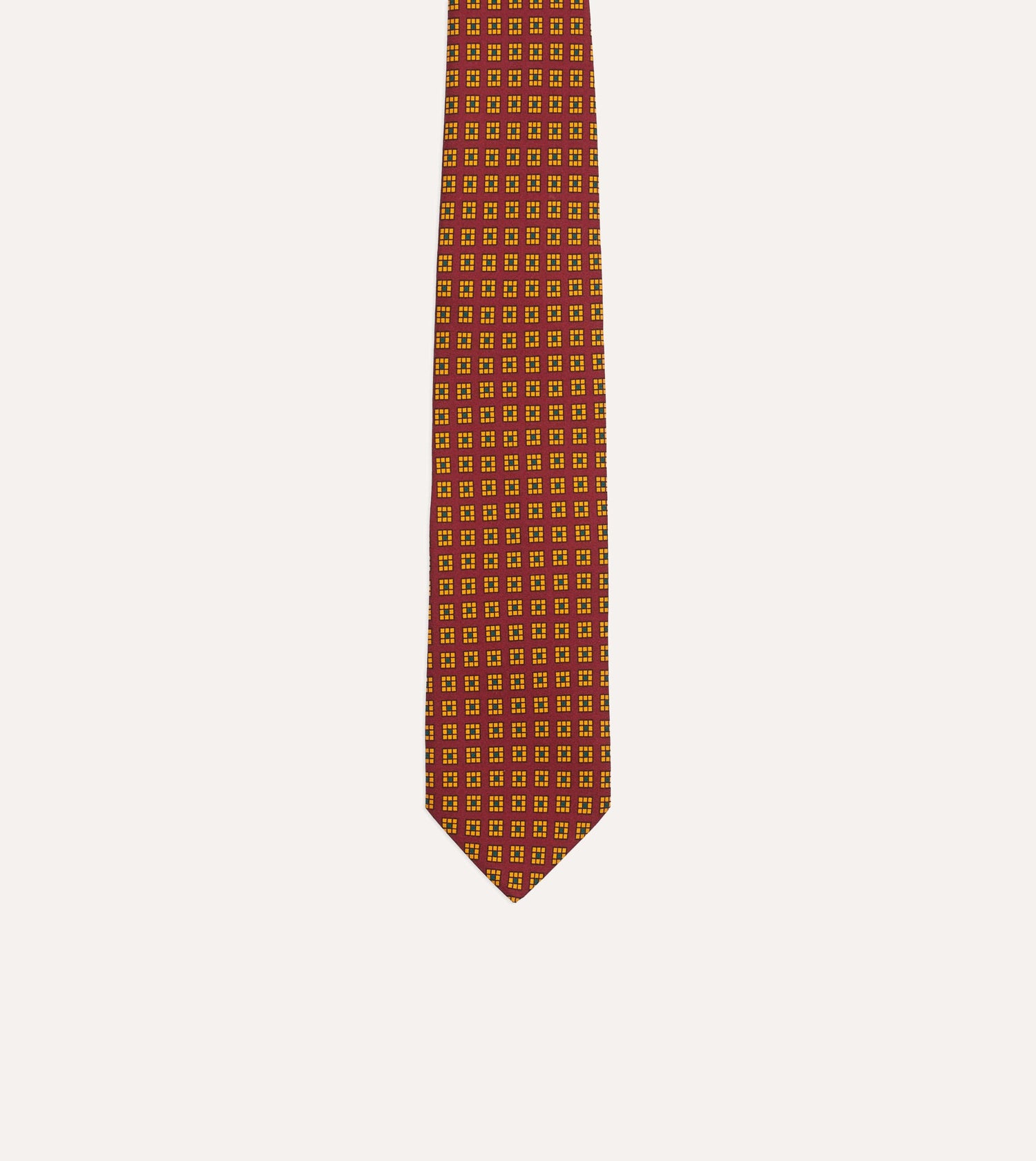 Red and Yellow Tile Print Silk Self-Tipped Tie