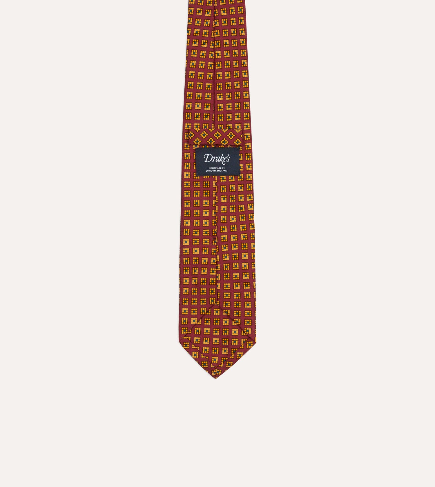 Red and Yellow Tile Print Silk Self-Tipped Tie