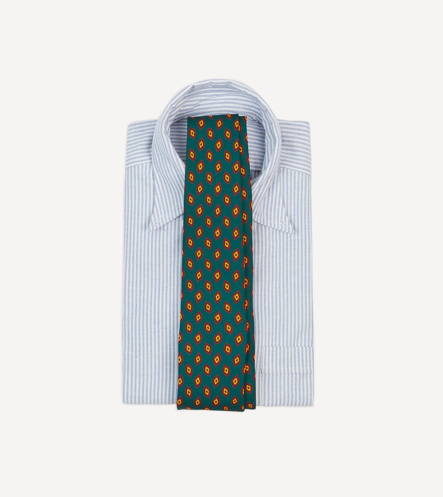 Green and Yellow Diamond Tile Print Silk Self-Tipped Tie