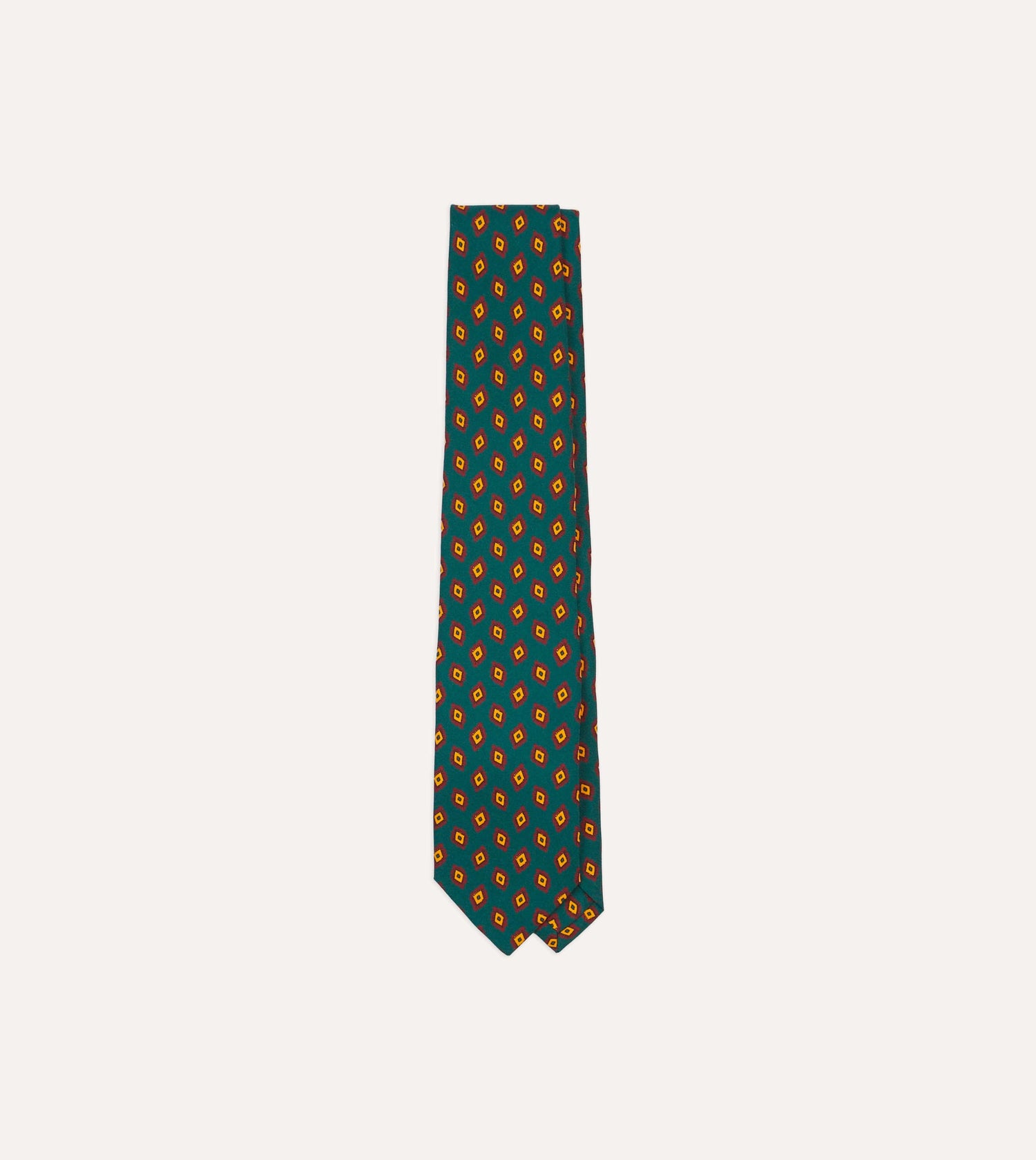 Green and Yellow Diamond Tile Print Silk Self-Tipped Tie