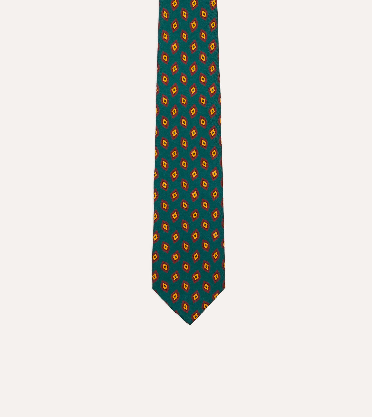 Green and Yellow Diamond Tile Print Silk Self-Tipped Tie
