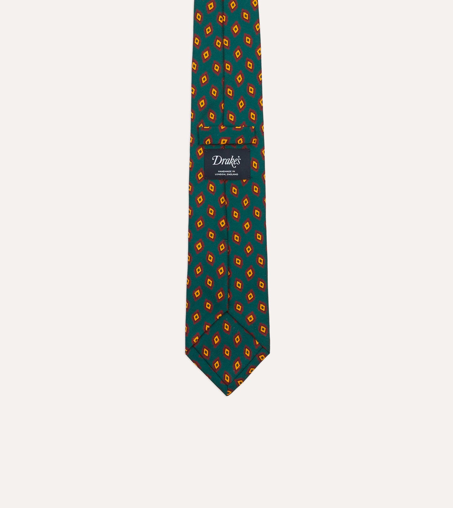 Green and Yellow Diamond Tile Print Silk Self-Tipped Tie