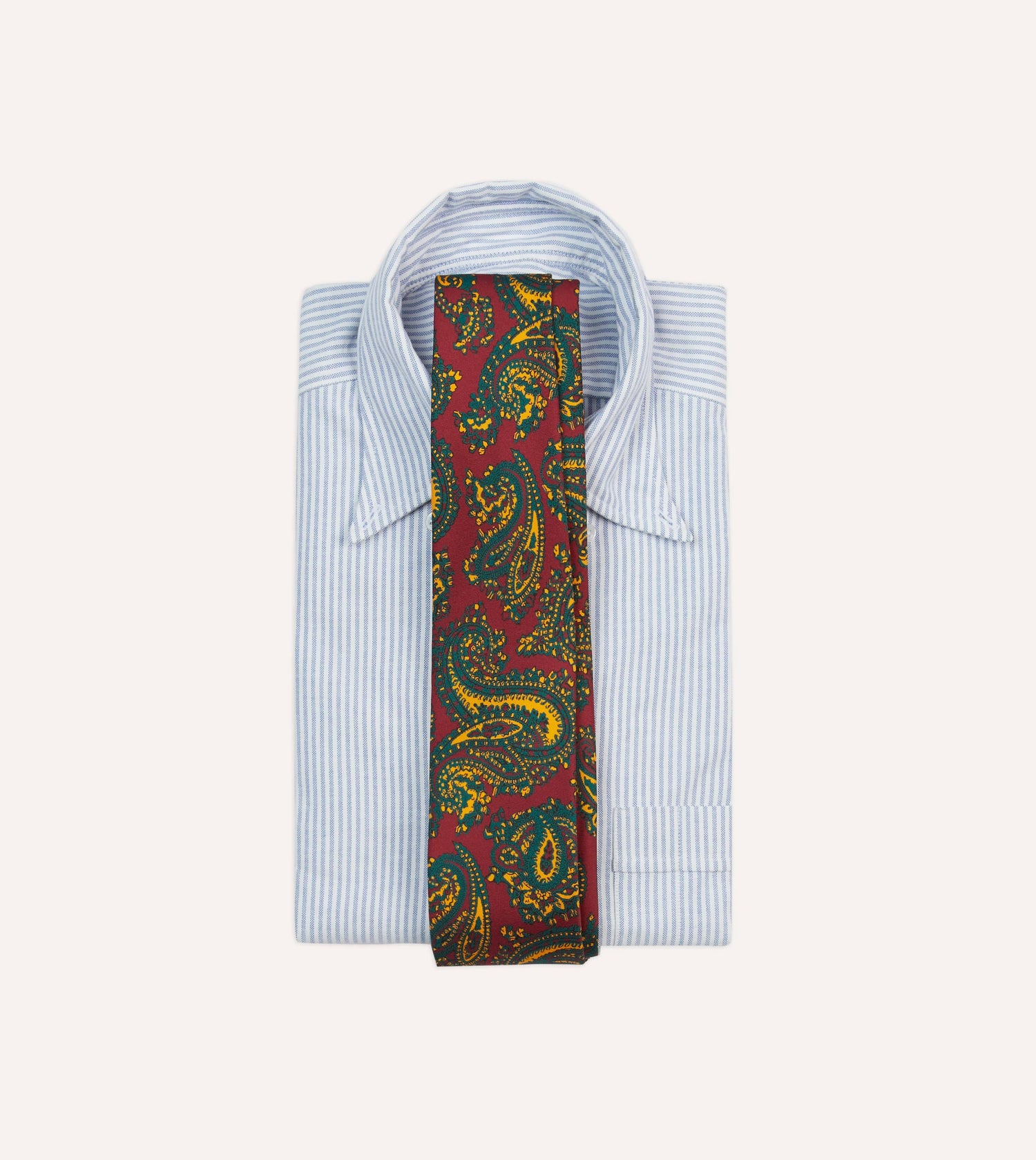 Red and Green Ornate Paisley Print Silk Self Tipped Tie