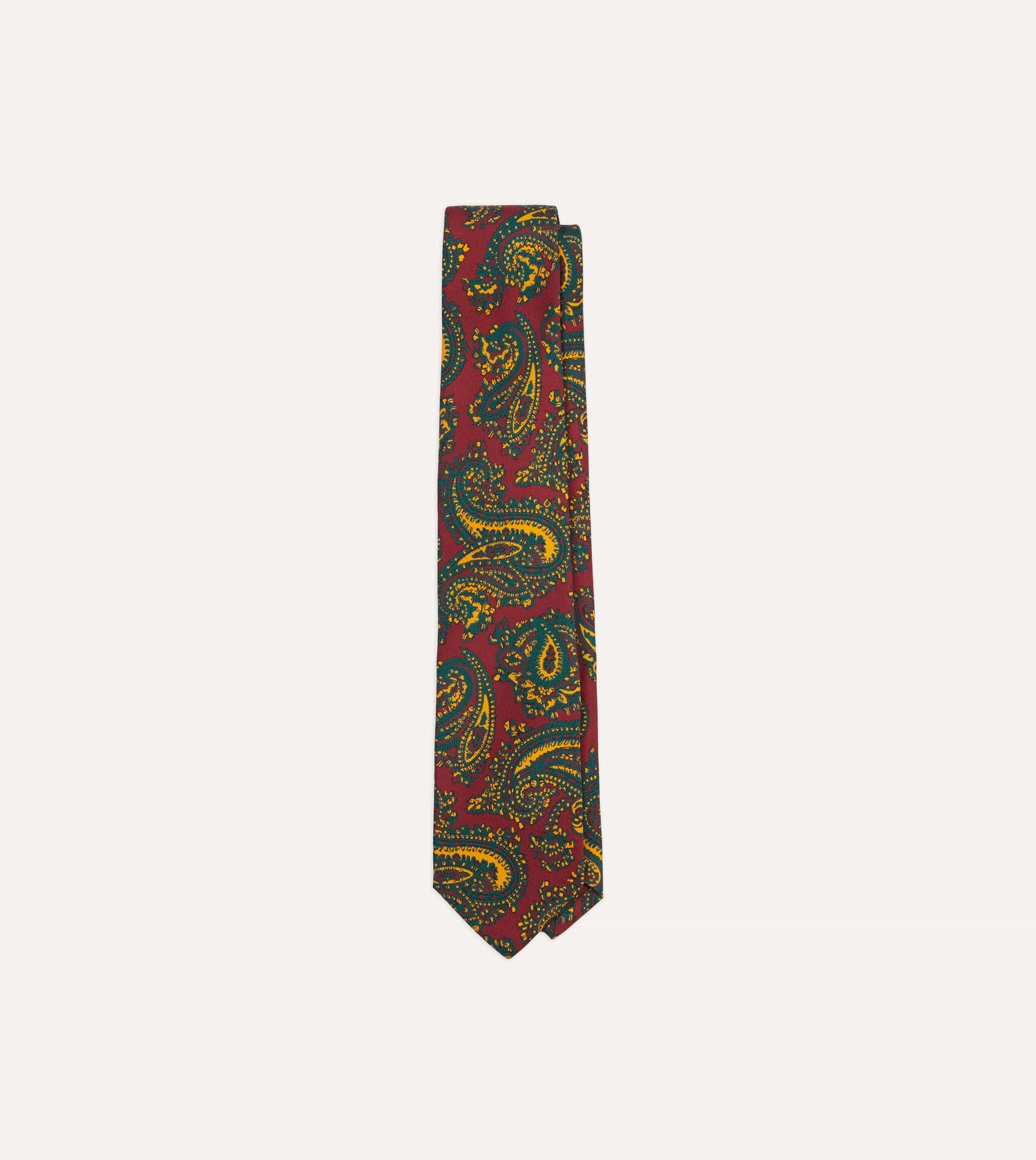 Red and Green Ornate Paisley Print Silk Self Tipped Tie