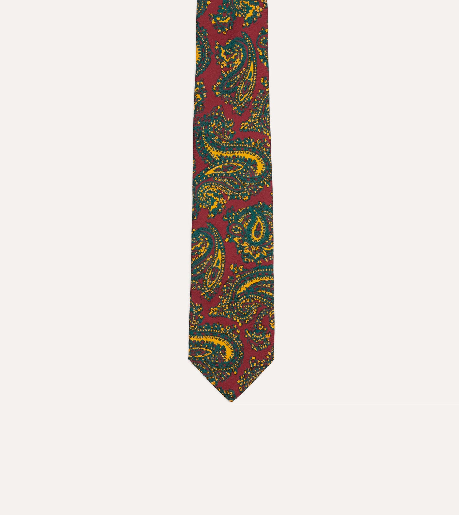 Red and Green Ornate Paisley Print Silk Self Tipped Tie