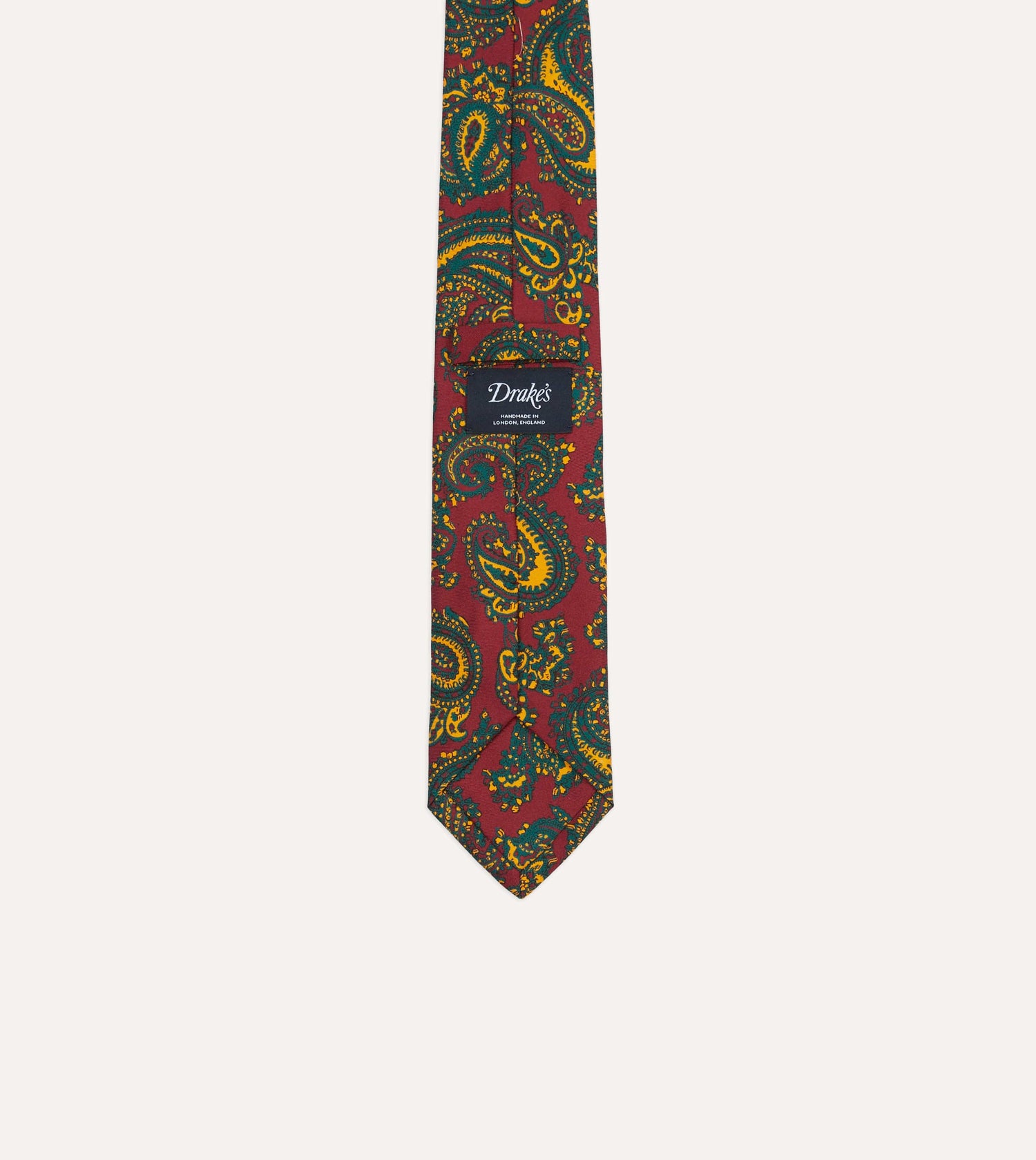 Red and Green Ornate Paisley Print Silk Self Tipped Tie