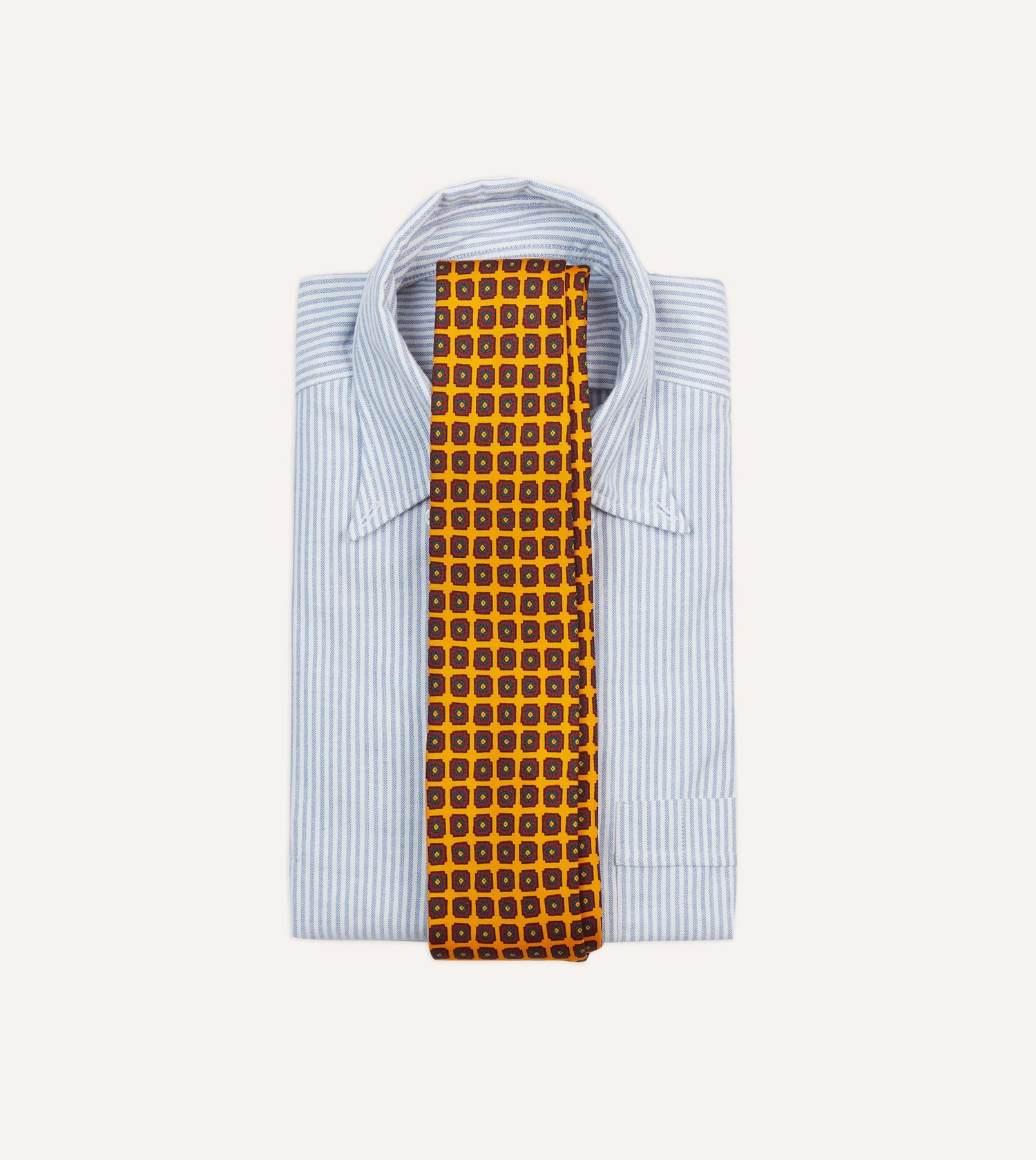 Yellow Geometric Flower Print Silk Self-Tipped Tie