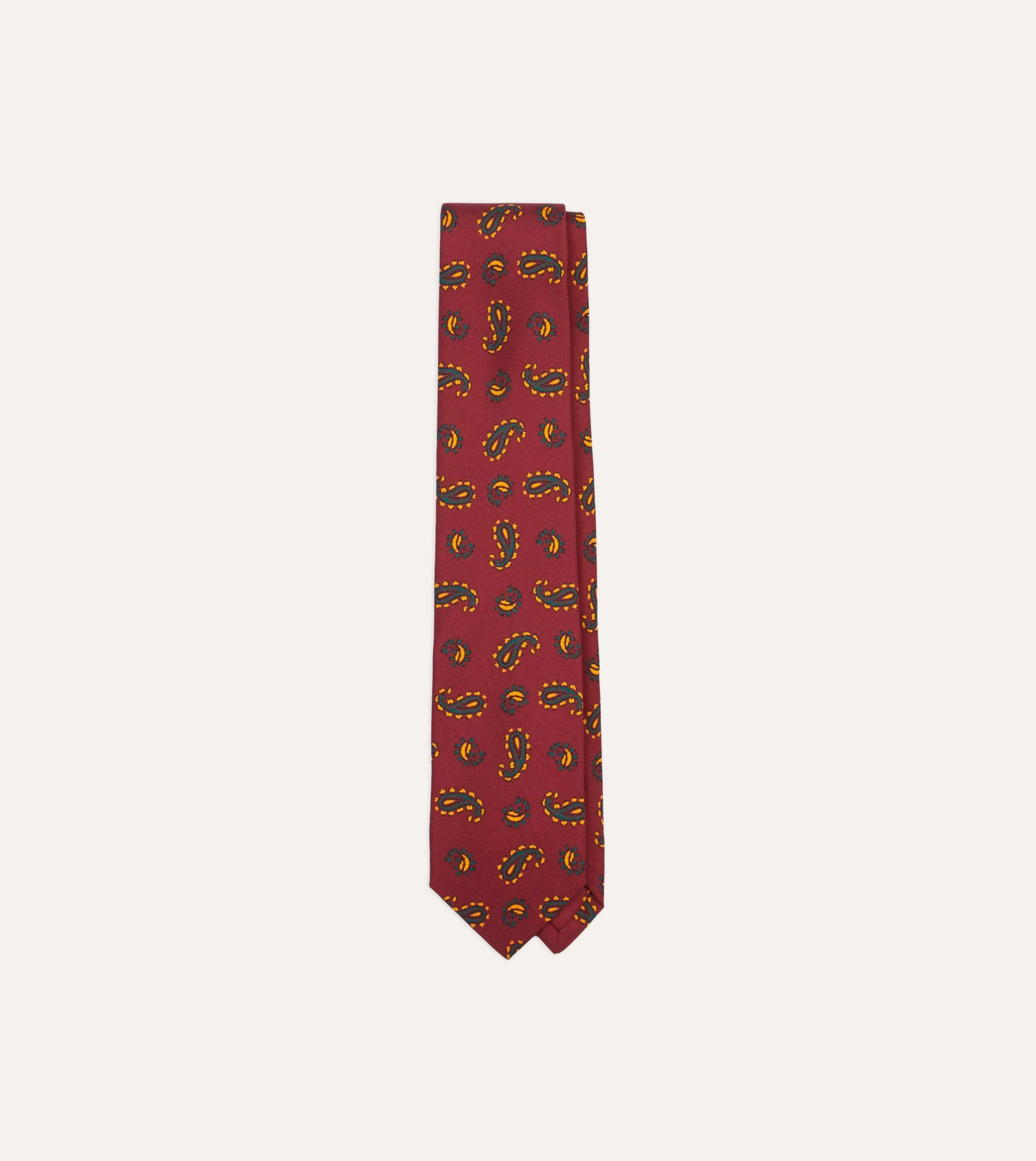 Red Paisley Print Silk Self Tipped Tie