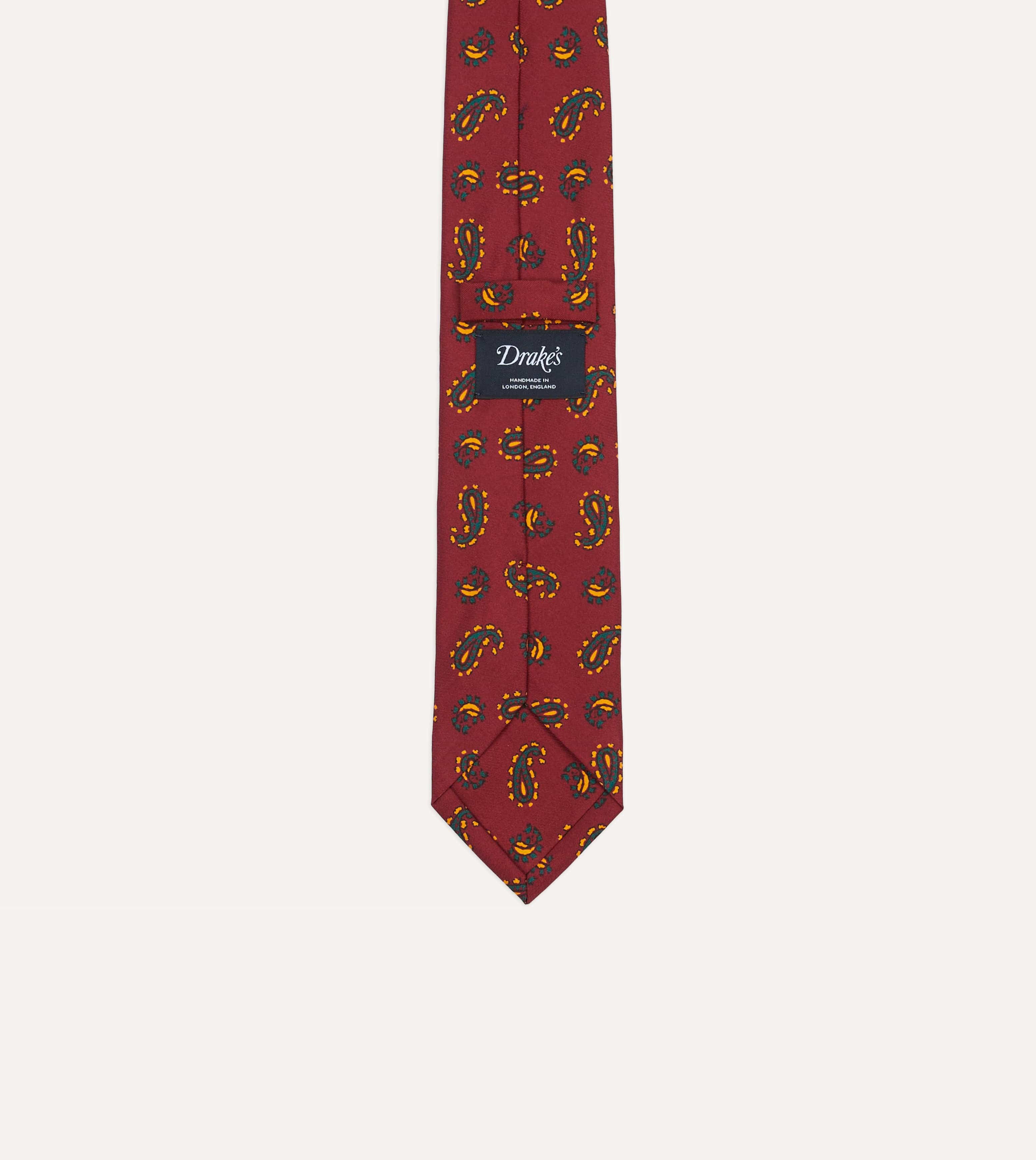 Red Paisley Print Silk Self Tipped Tie