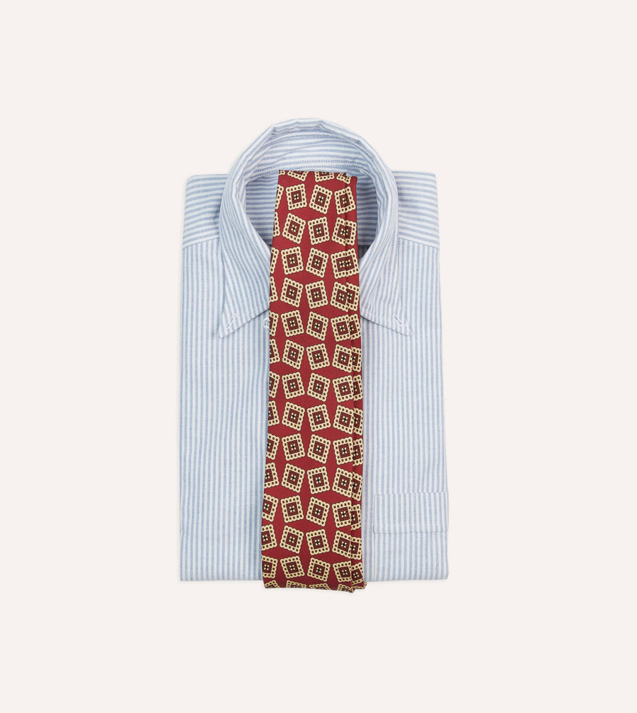 Red Jumbled Stamp Print Silk Self-Tipped Tie
