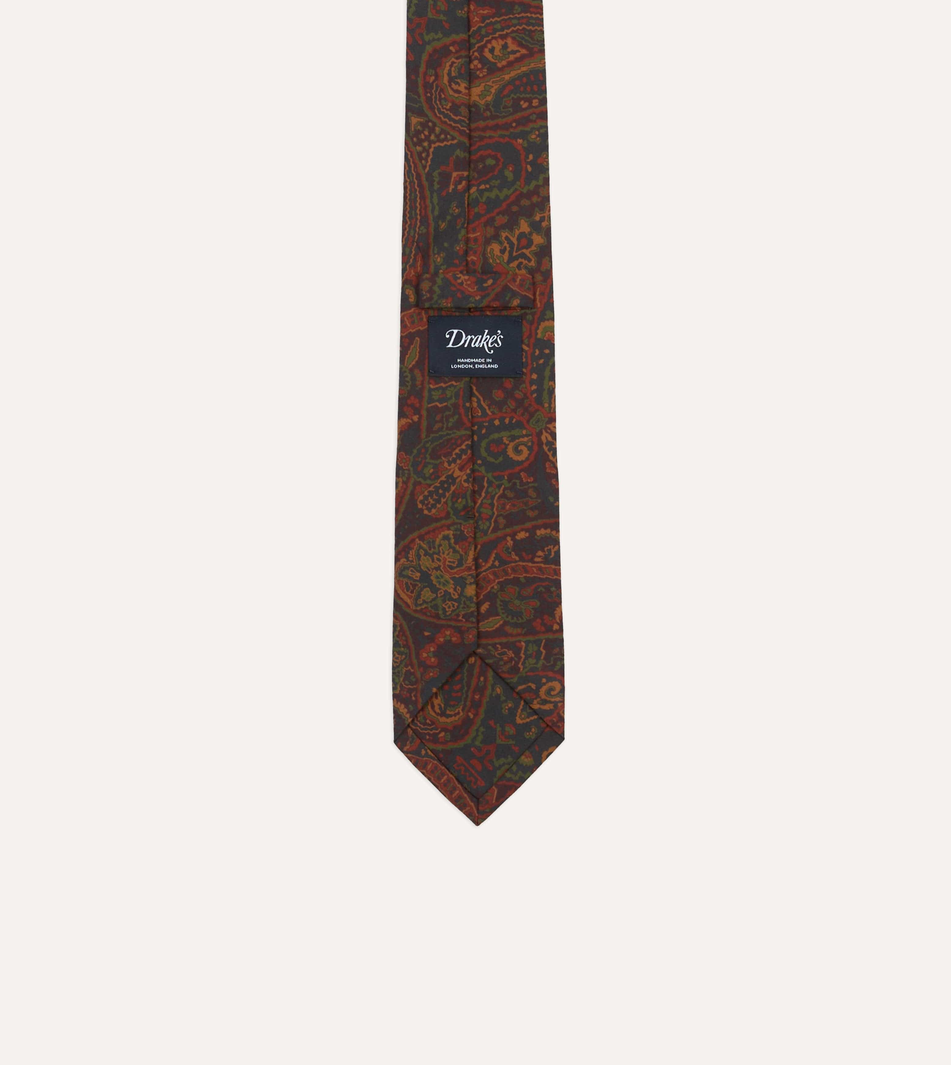 Navy and Burgundy Floral Paisley Print Silk Self Tipped Tie