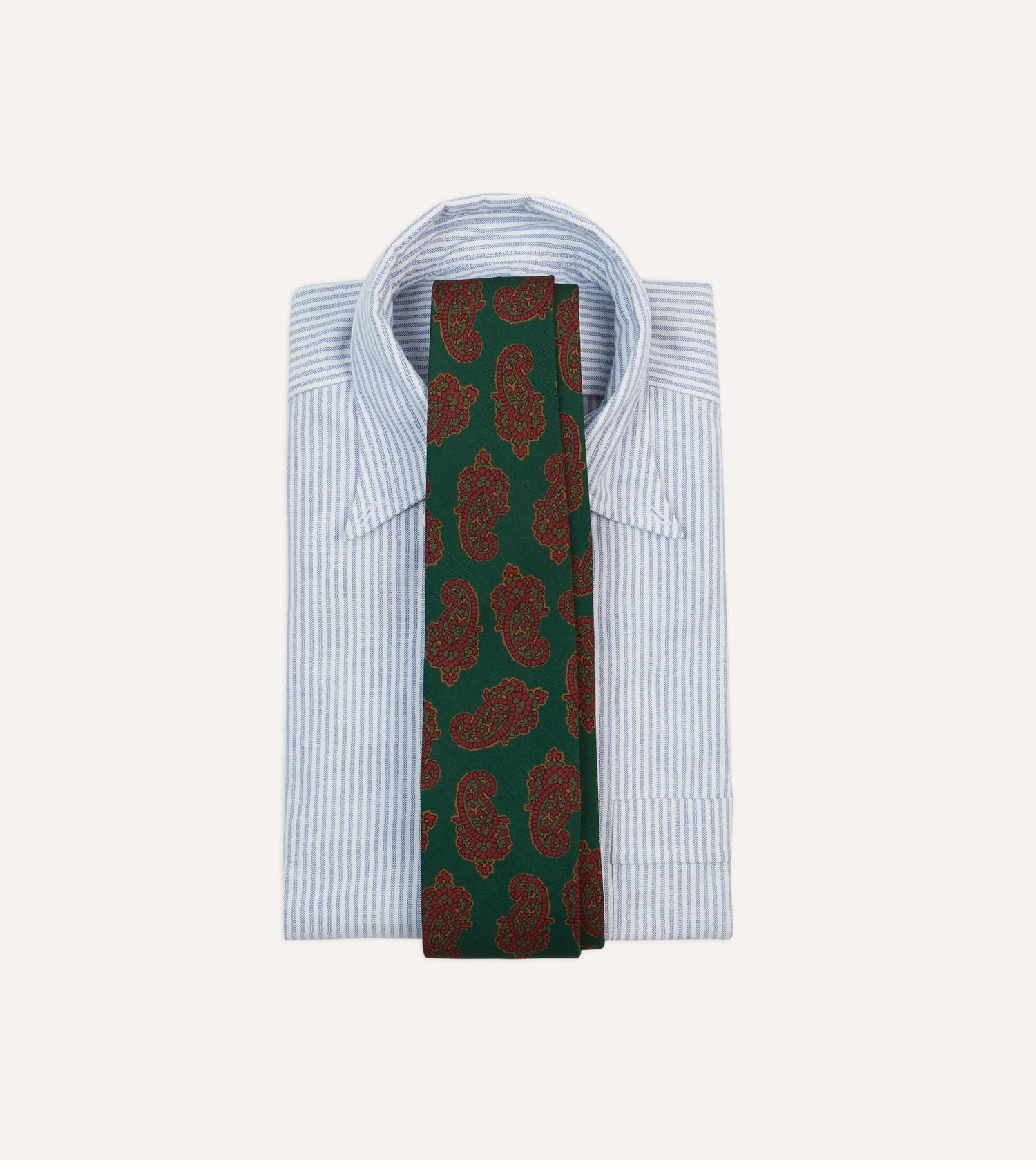 Green Paisley Motif Print Wool-Silk Self Tipped Tie