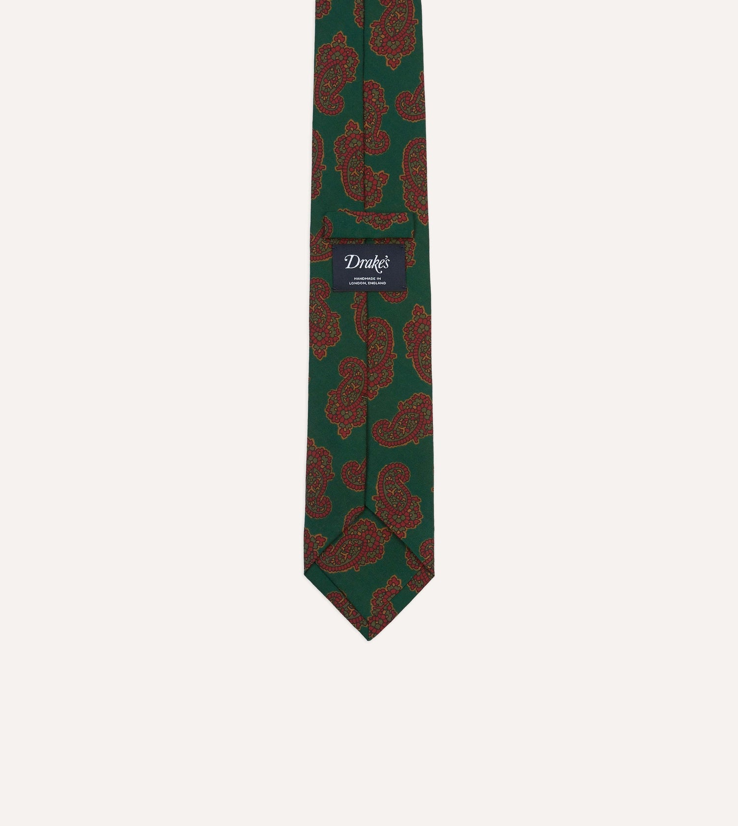 Green Paisley Motif Print Wool-Silk Self Tipped Tie