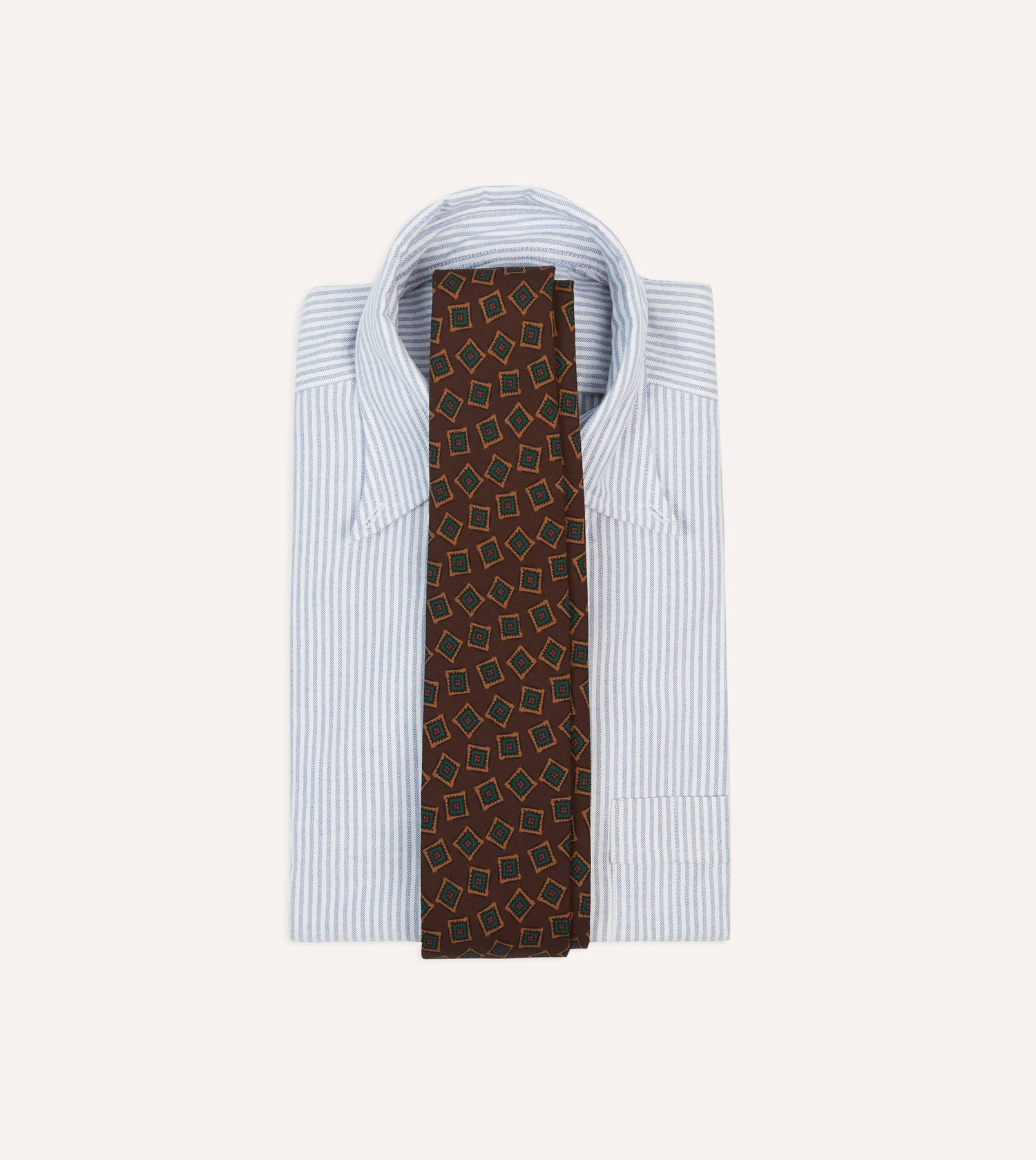 Brown and Green Jumbled Medallion Print Silk Self-Tipped Tie