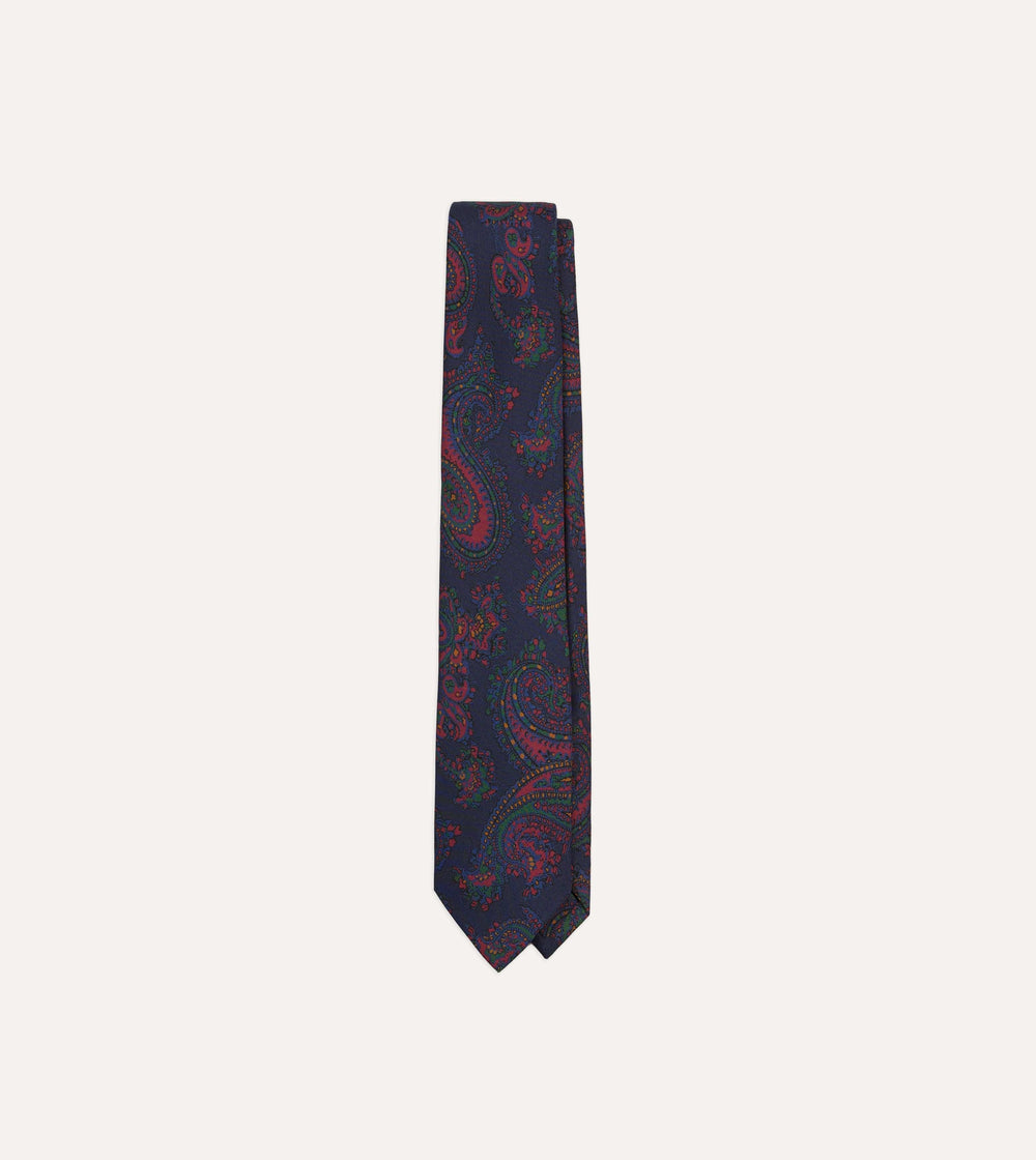 Navy Big Paisley Print Madder Silk Self-Tipped Tie