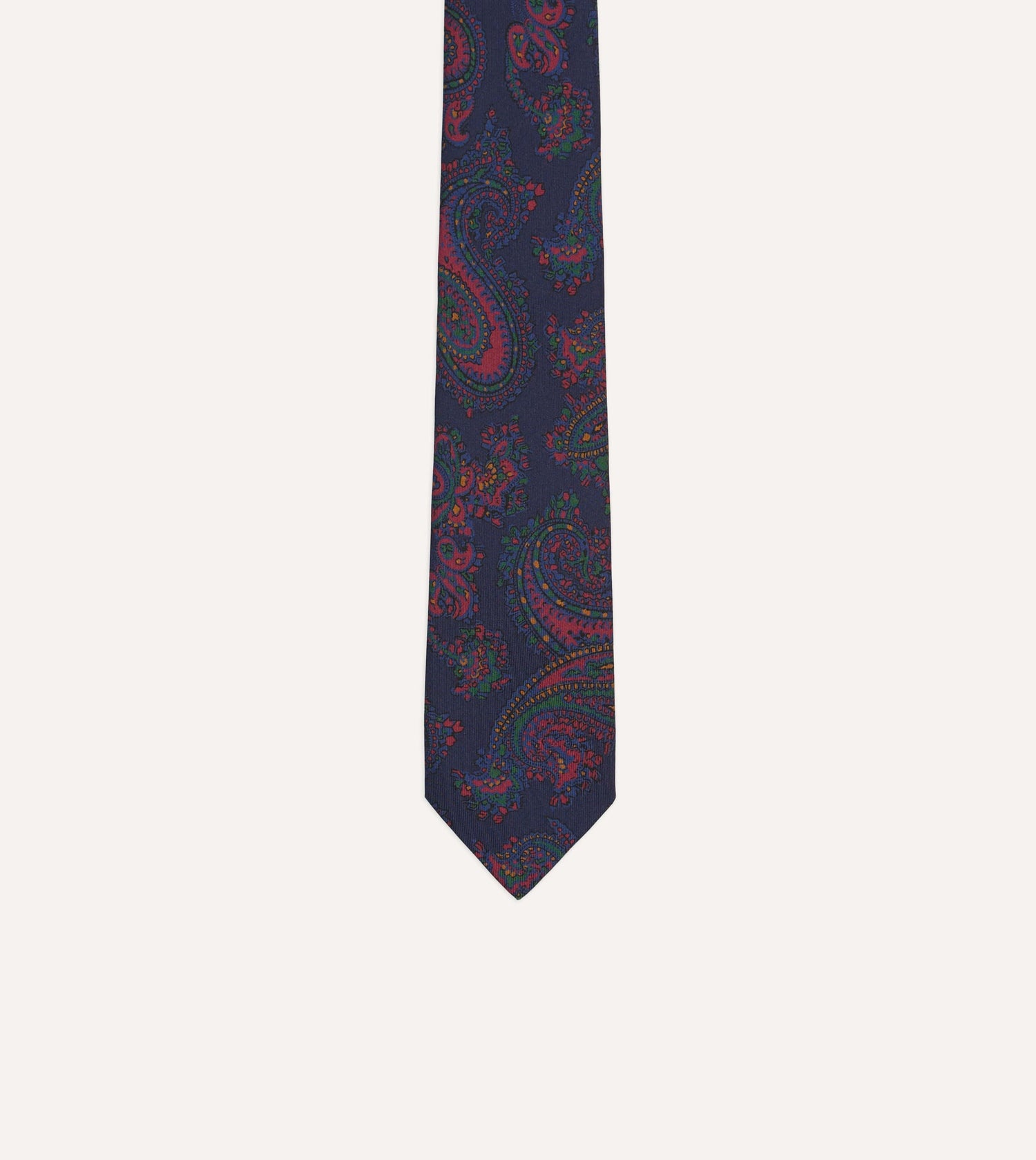 Navy Big Paisley Print Madder Silk Self-Tipped Tie