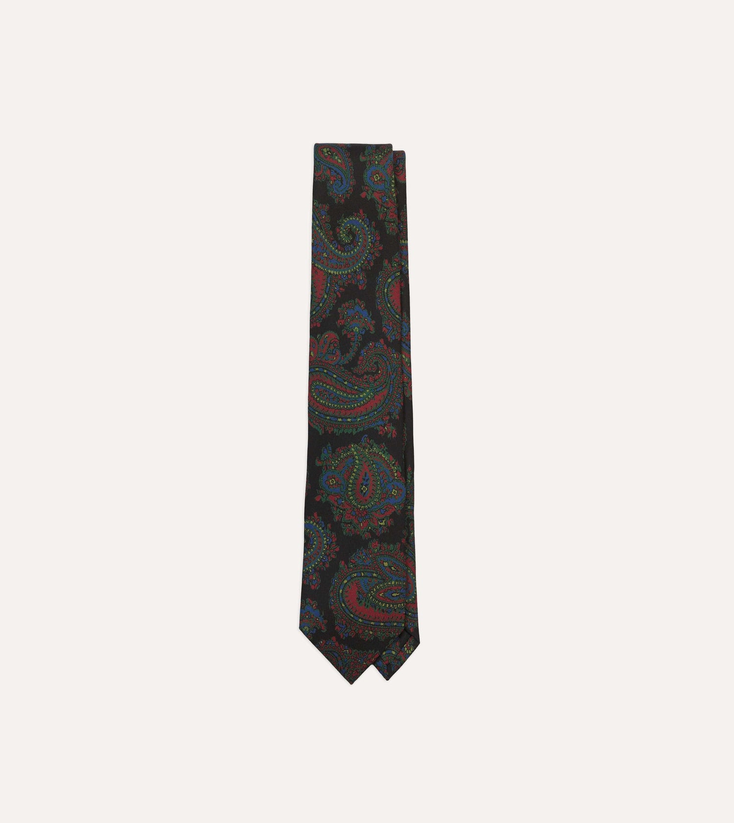 Black Big Paisley Print Madder Silk Self-Tipped Tie