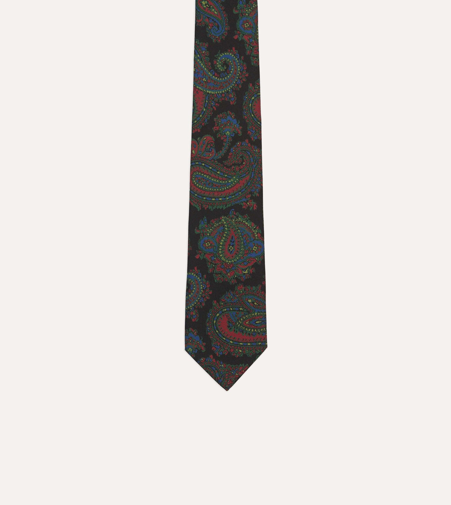 Black Big Paisley Print Madder Silk Self-Tipped Tie