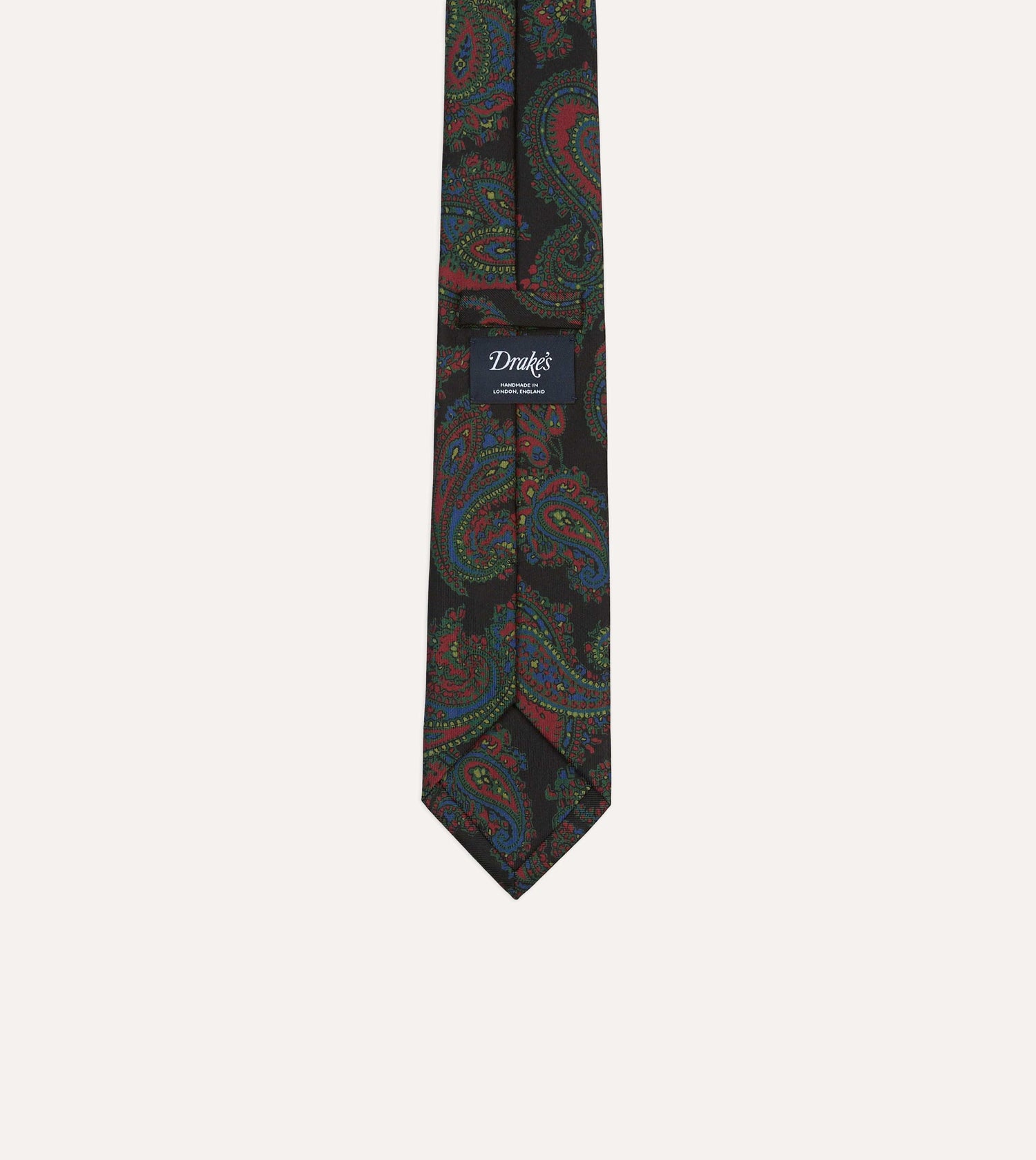 Black Big Paisley Print Madder Silk Self-Tipped Tie