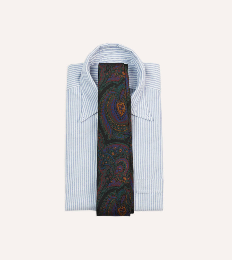 Black Paisley Print Madder Silk Self-Tipped Tie