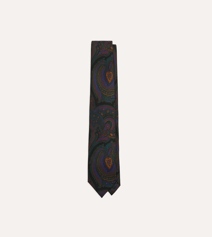 Black Paisley Print Madder Silk Self-Tipped Tie
