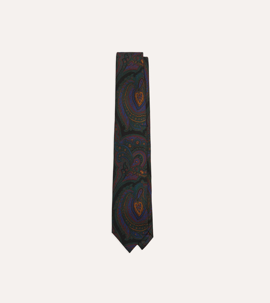 Black Paisley Print Madder Silk Self-Tipped Tie