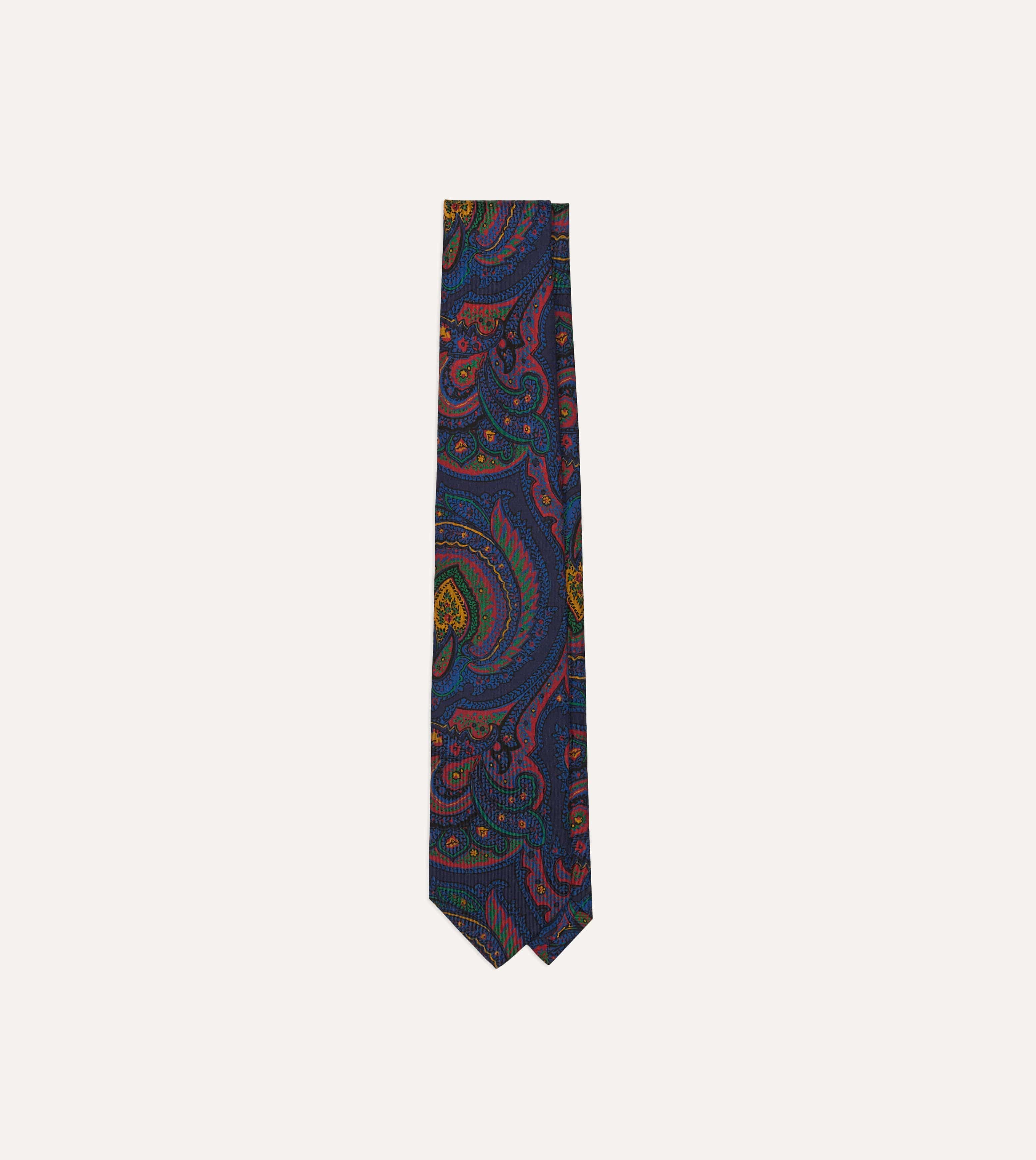 Navy Paisley Print Madder Silk Self-Tipped Tie