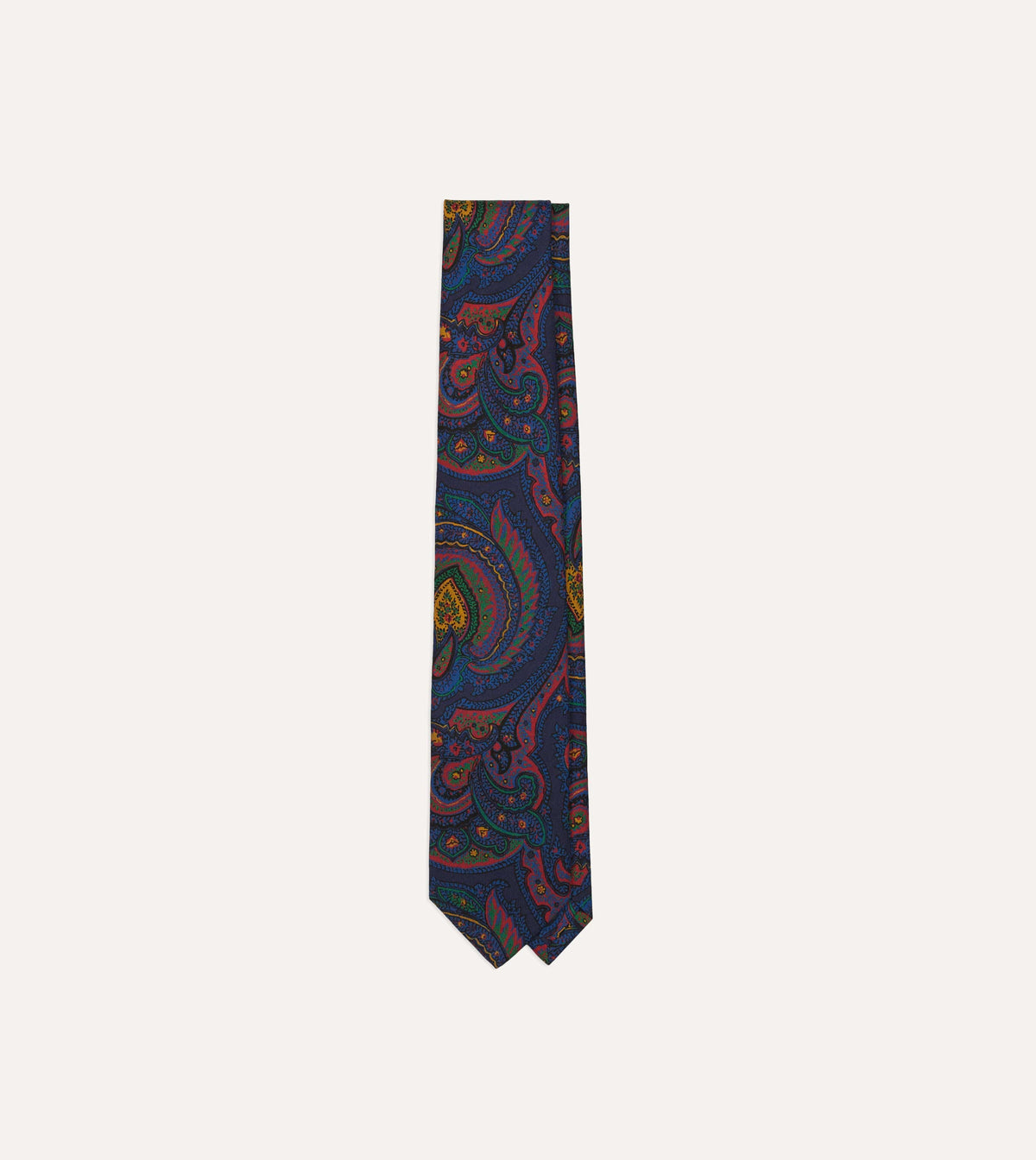 Navy Paisley Print Madder Silk Self-Tipped Tie