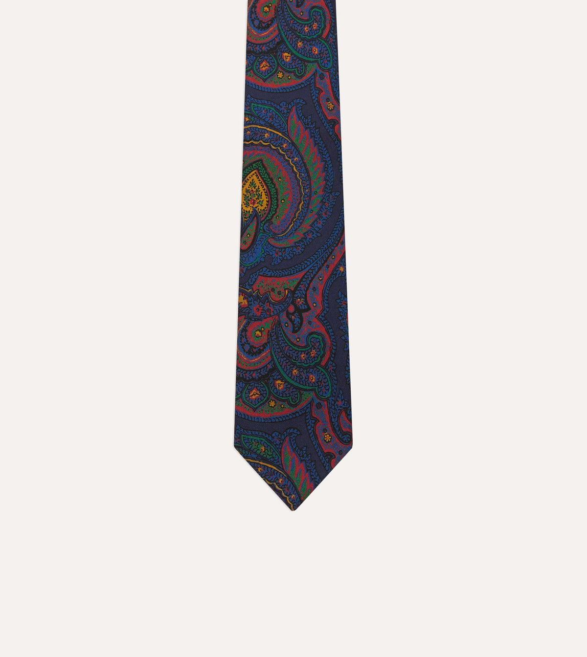 Navy Paisley Print Madder Silk Self-Tipped Tie