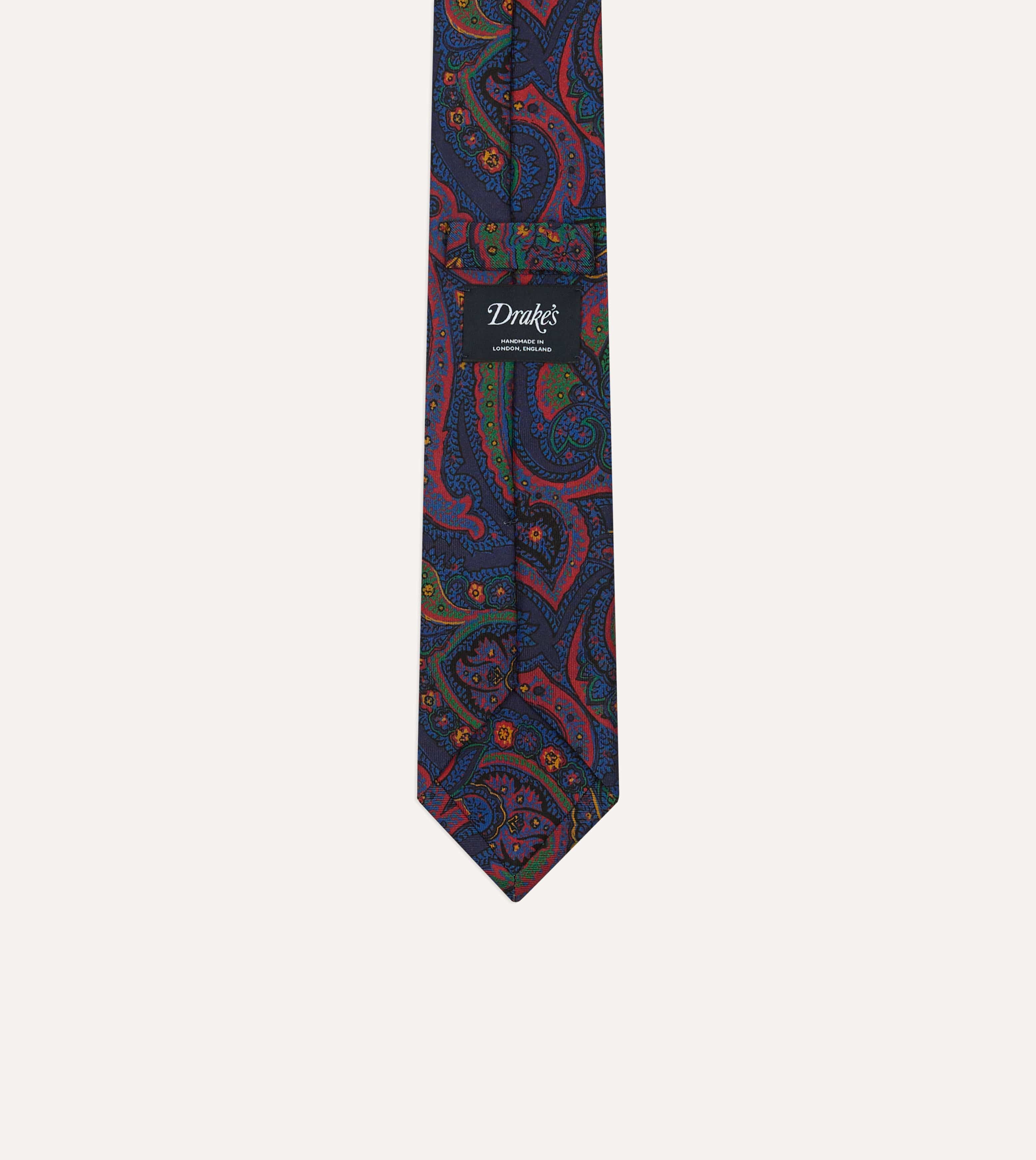 Navy Paisley Print Madder Silk Self-Tipped Tie