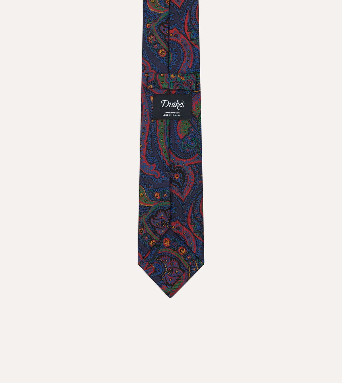 Navy Paisley Print Madder Silk Self-Tipped Tie