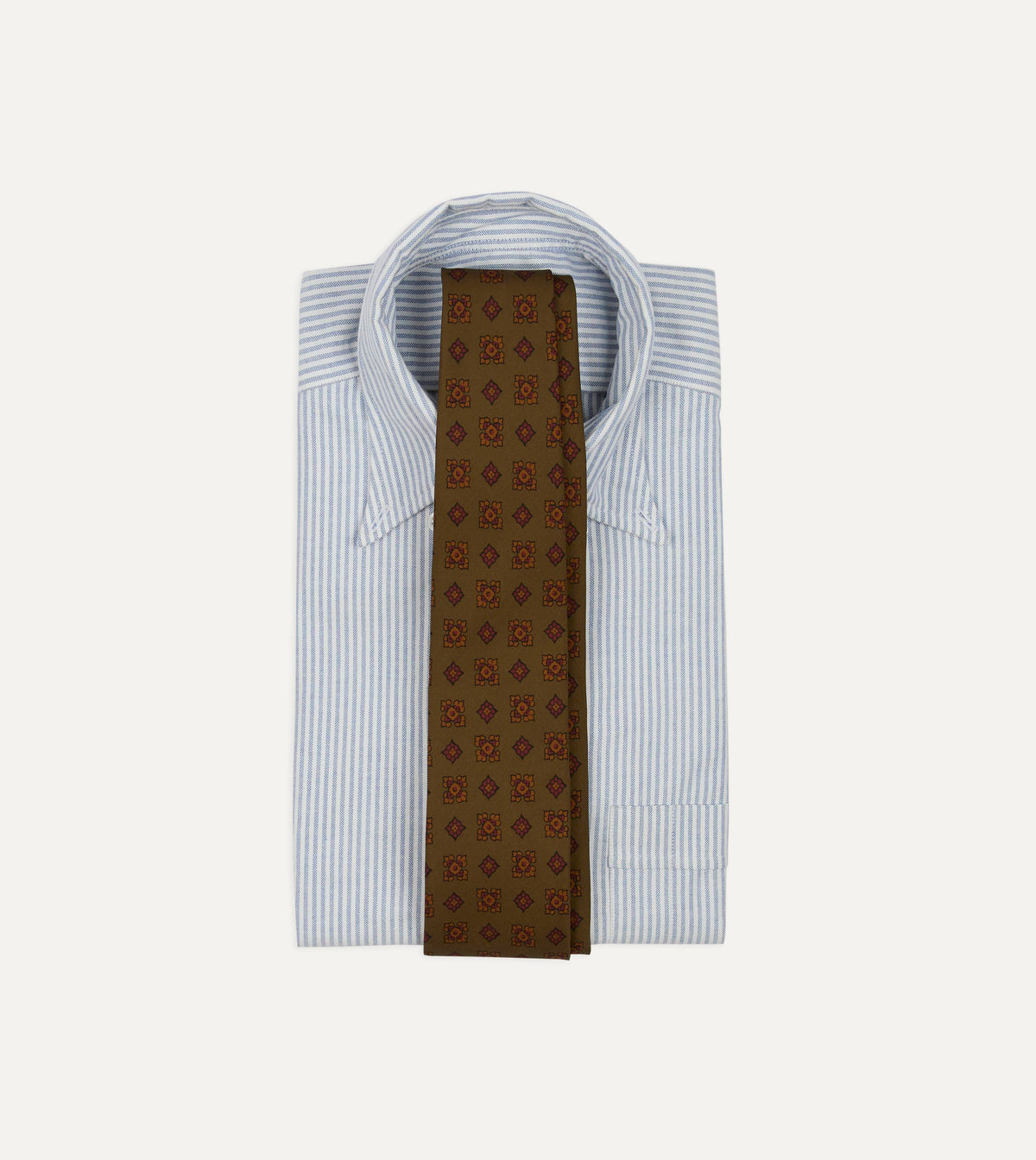 Olive Flower Medallion Print Silk Self-Tipped Tie