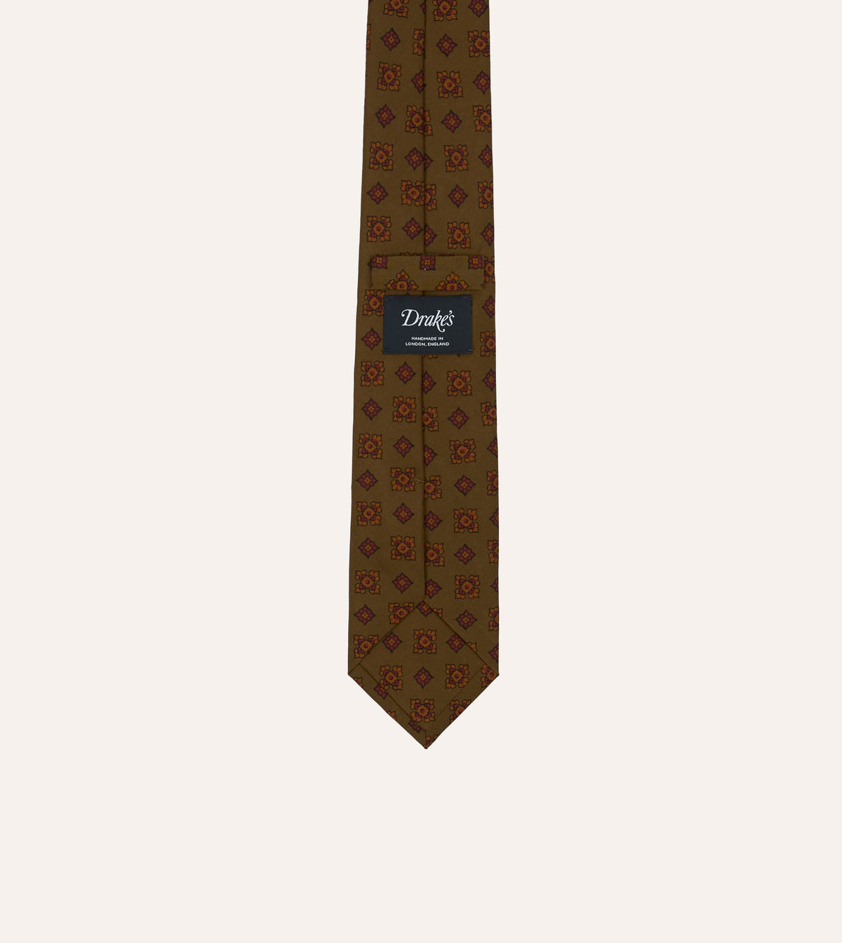 Olive Flower Medallion Print Silk Self-Tipped Tie