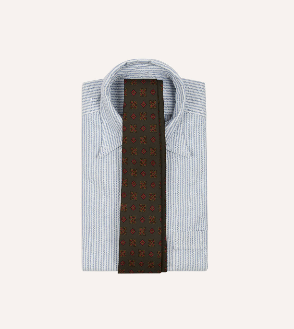 Dark Green Flower Medallion Print Silk Self-Tipped Tie