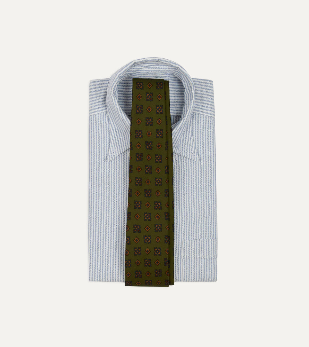 Green Flower Medallion Print Silk Self-Tipped Tie