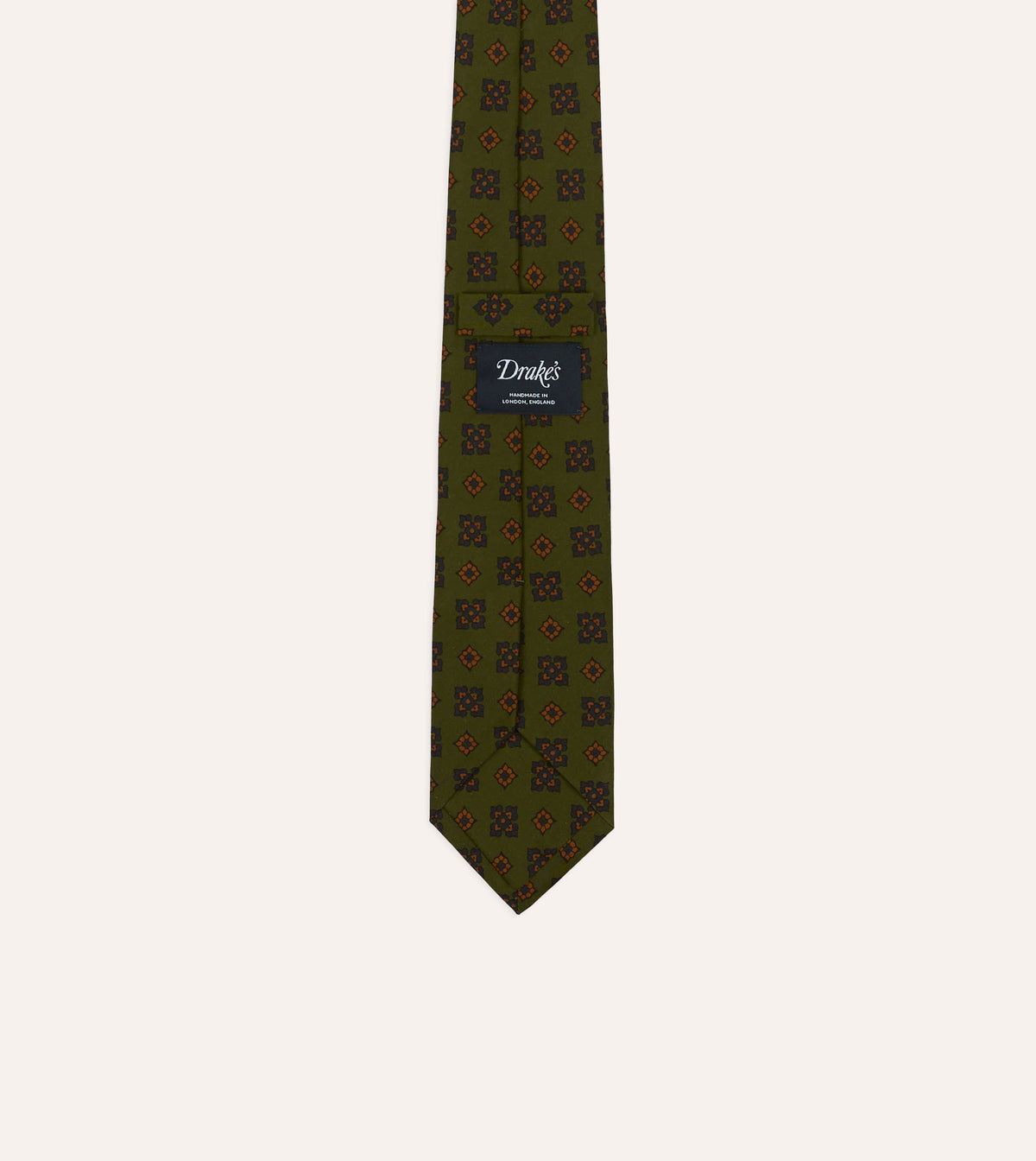 Green Flower Medallion Print Silk Self-Tipped Tie