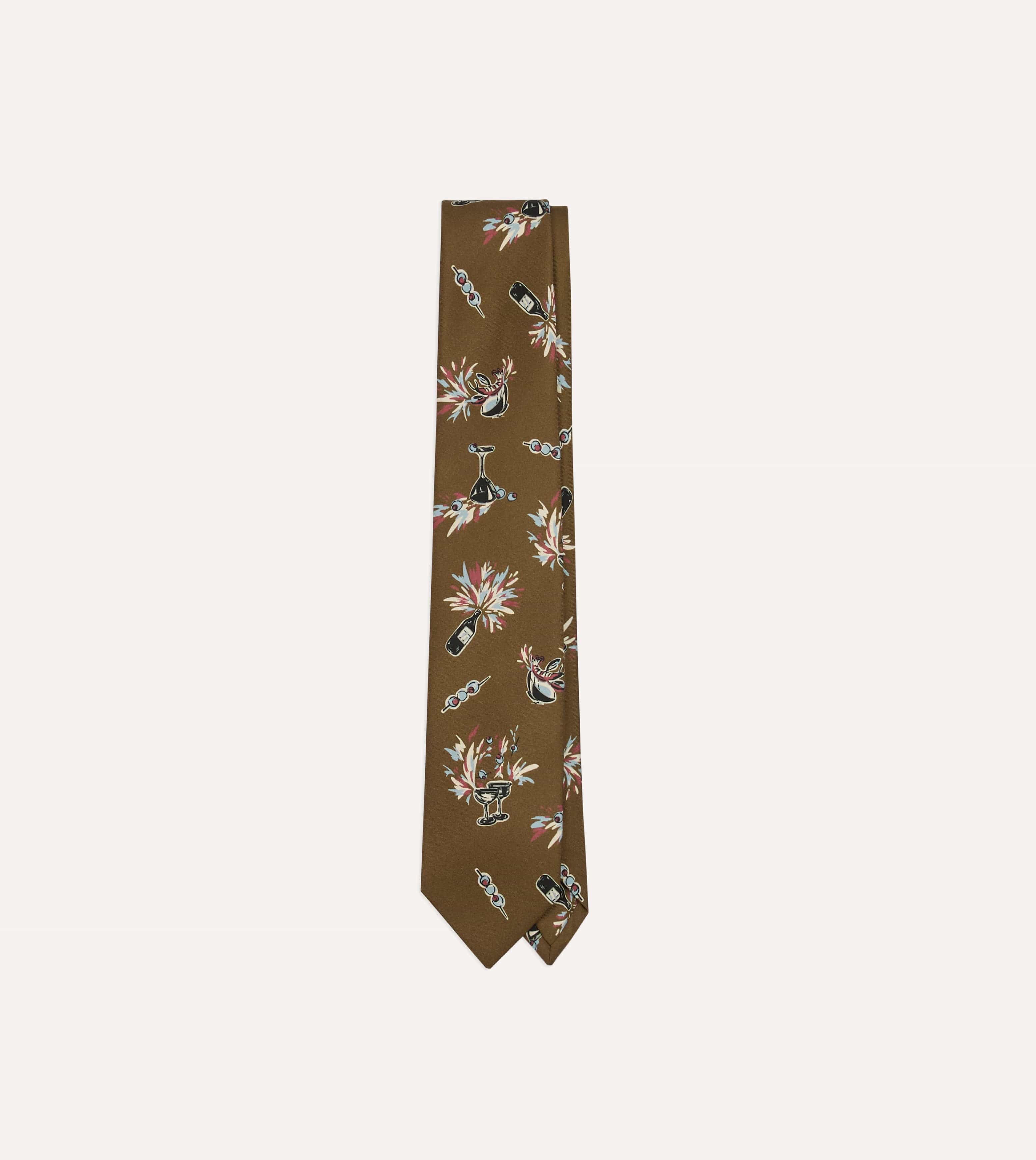 Martini Print Silk Self Tipped Tie