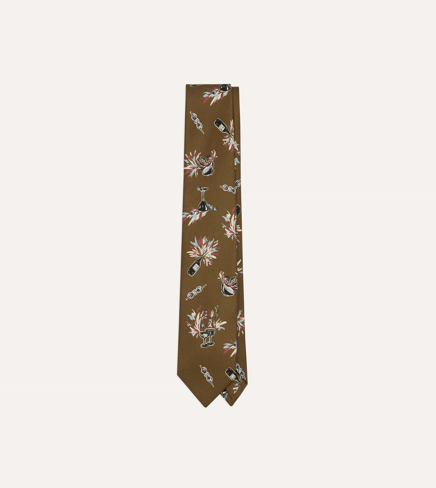 Martini Print Silk Self Tipped Tie