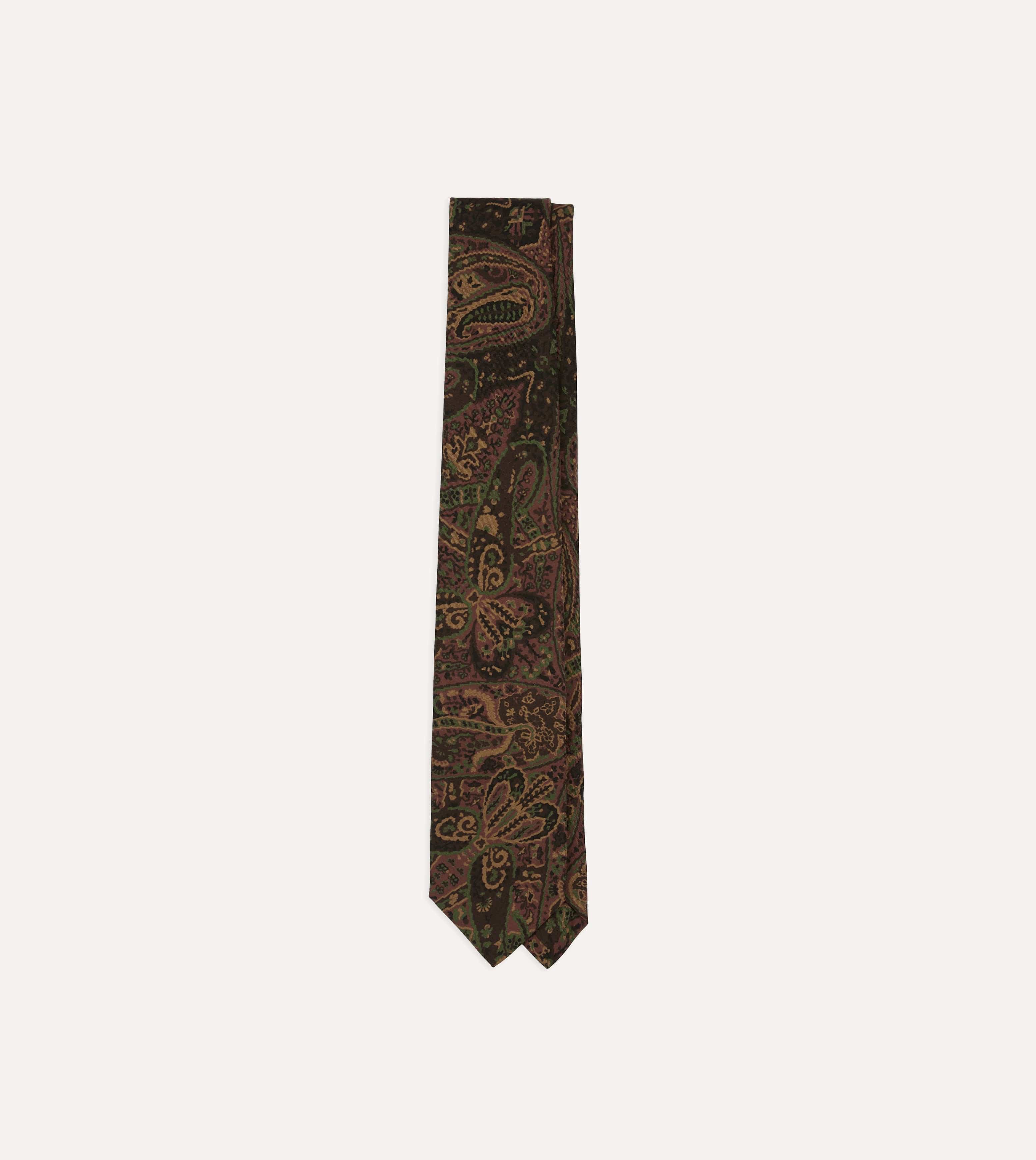 Brown Painted Paisley Wool-Silk Self Tipped Tie