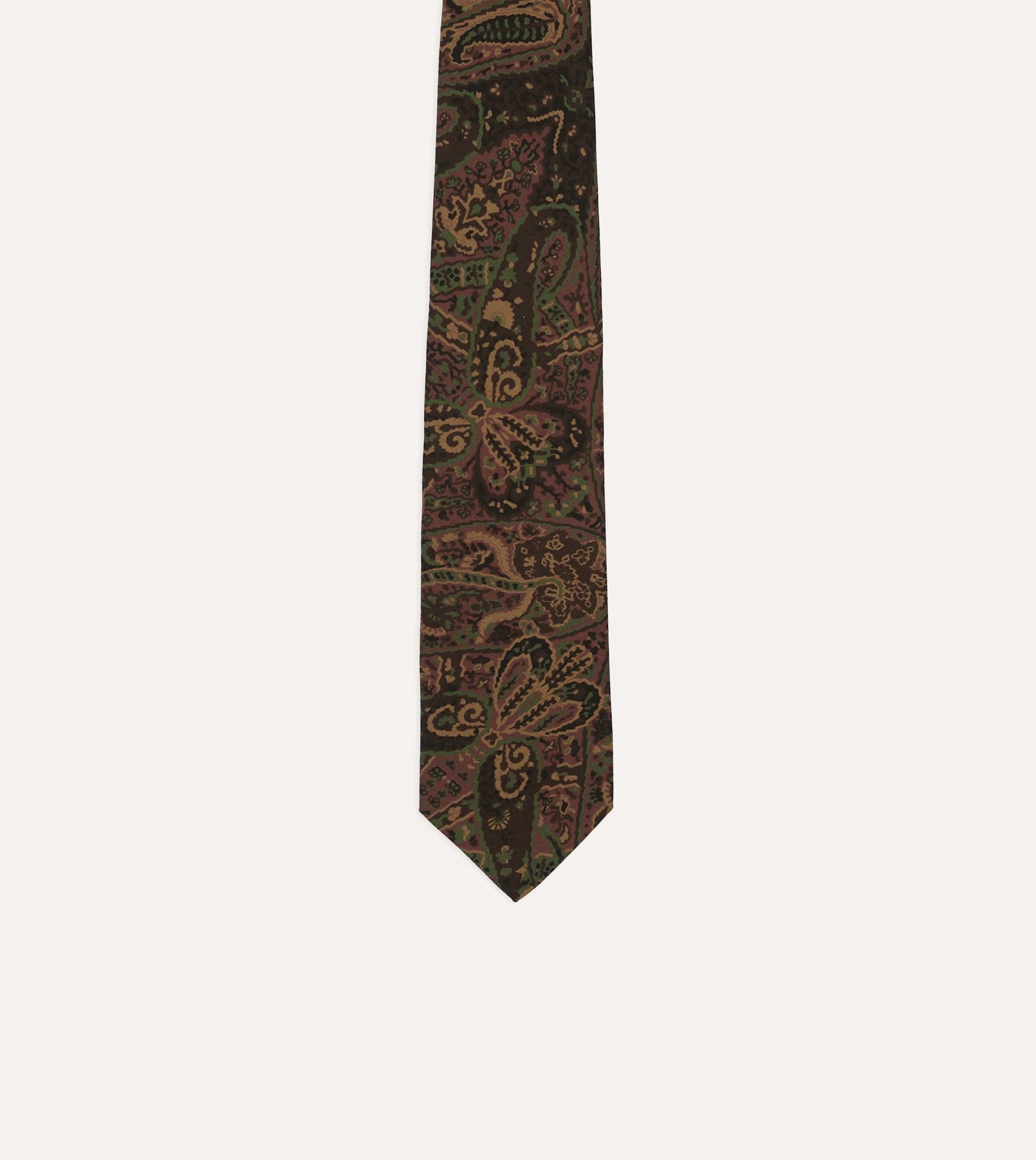 Brown Painted Paisley Wool-Silk Self Tipped Tie