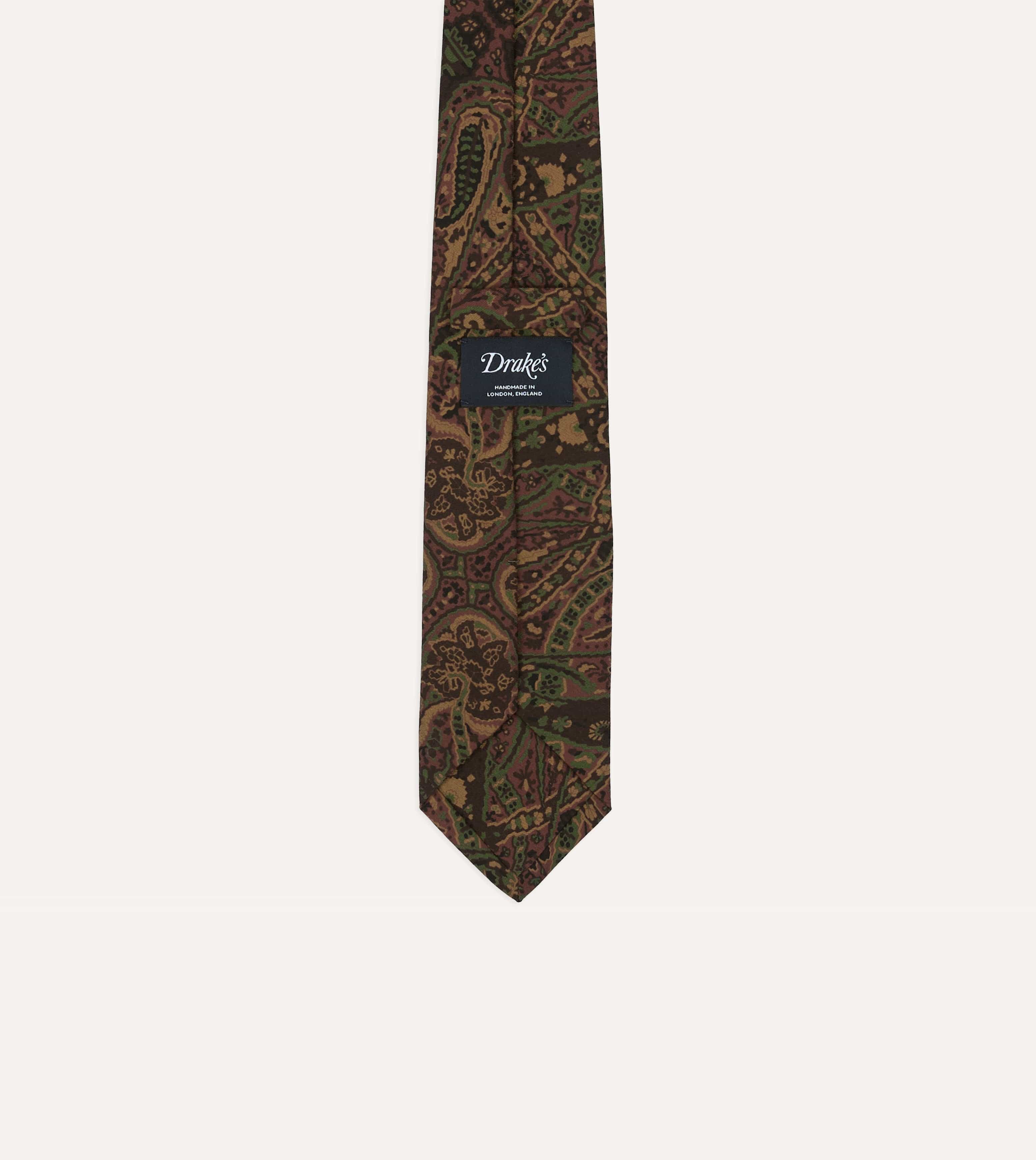 Brown Painted Paisley Wool-Silk Self Tipped Tie