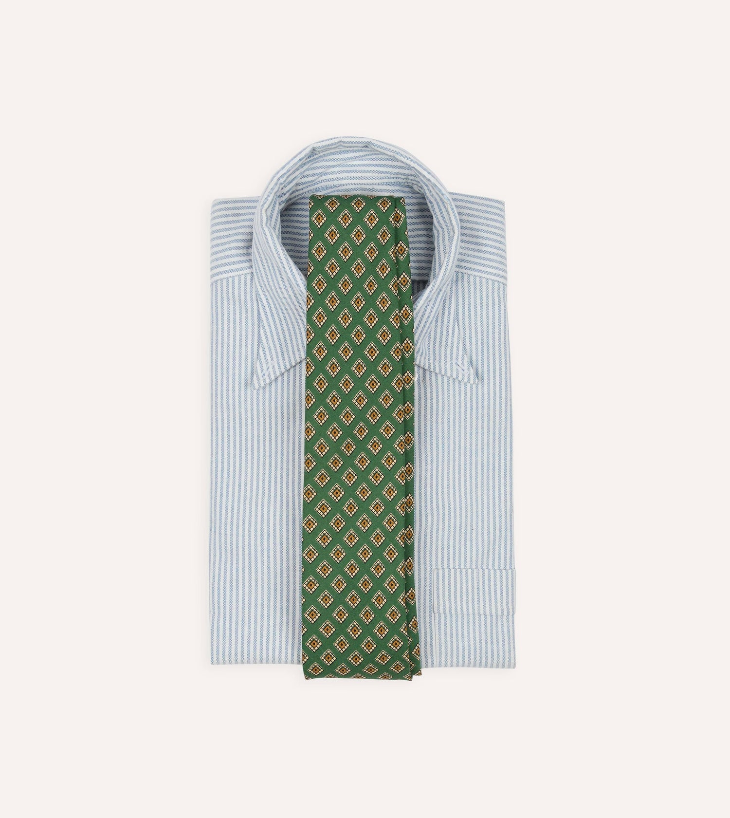 Green Tile Medallion Print Silk Self Tipped Tie